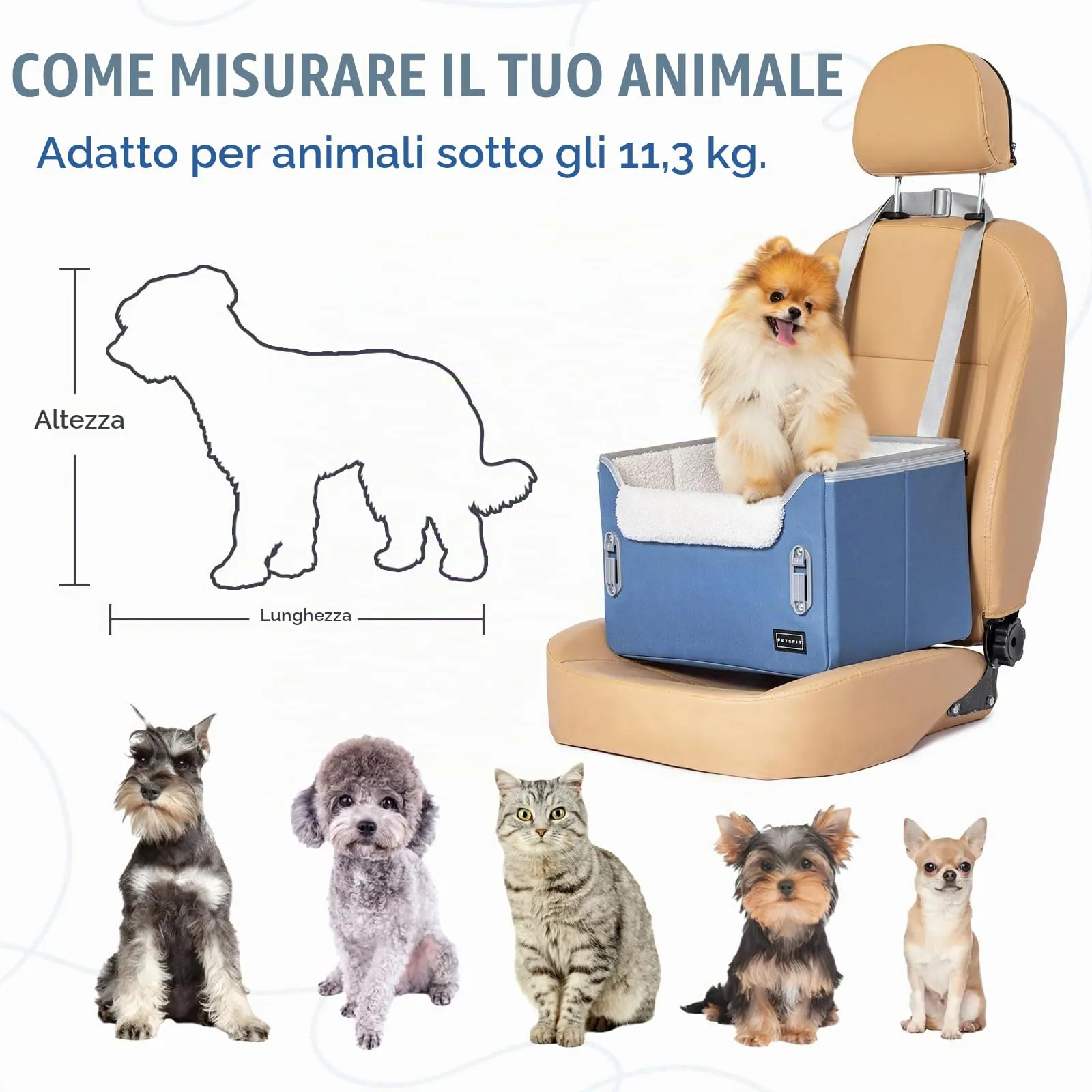 PETSFIT Seggiolino auto per cani di taglia media, con 2 guinzagli di sicurezza a clip, fibbie brevettate, seggiolino per cani per animali domestici (blu Nevy, S) - immagine 6