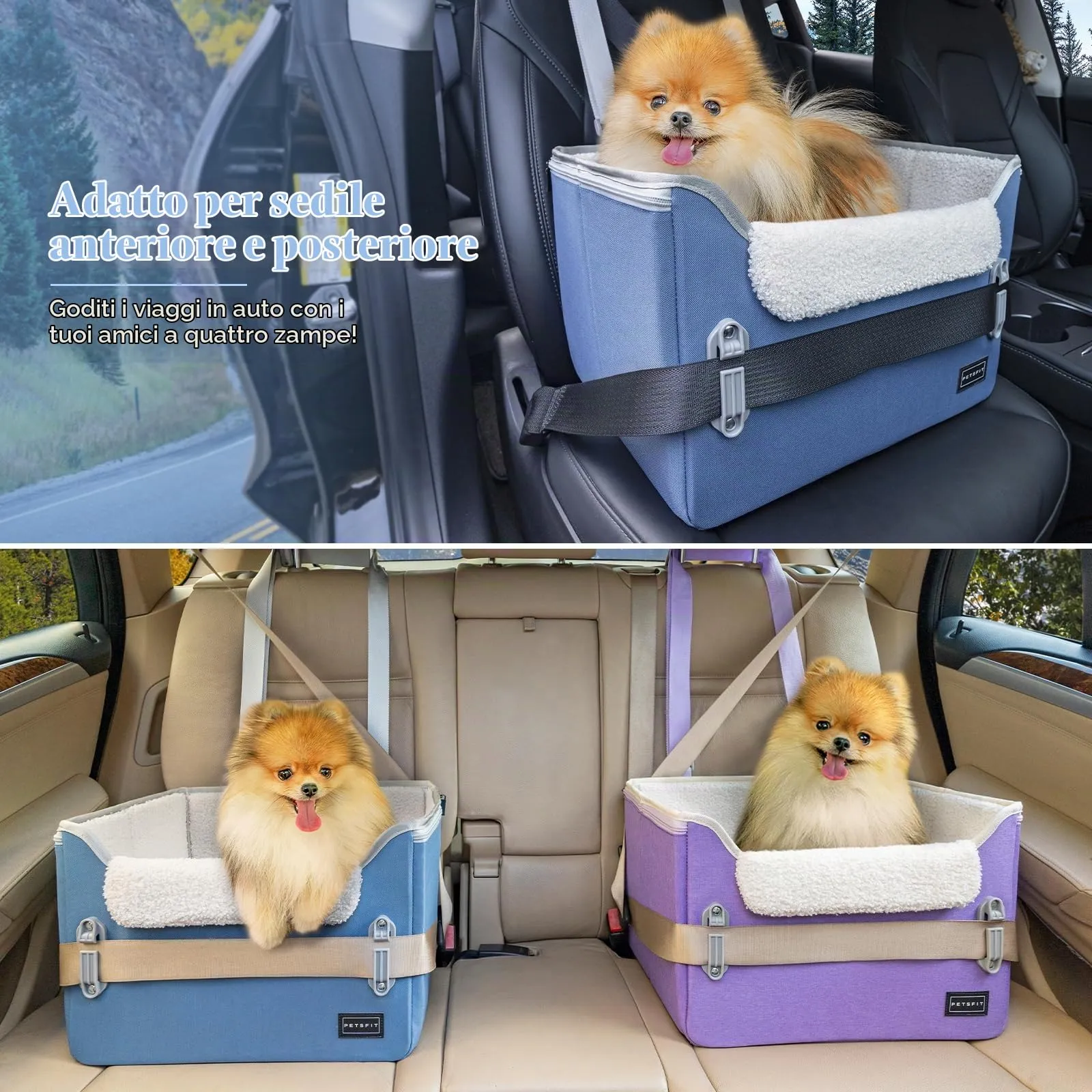 PETSFIT Seggiolino auto per cani di taglia media, con 2 guinzagli di sicurezza a clip, fibbie brevettate, seggiolino per cani per animali domestici (blu Nevy, S) - immagine 7