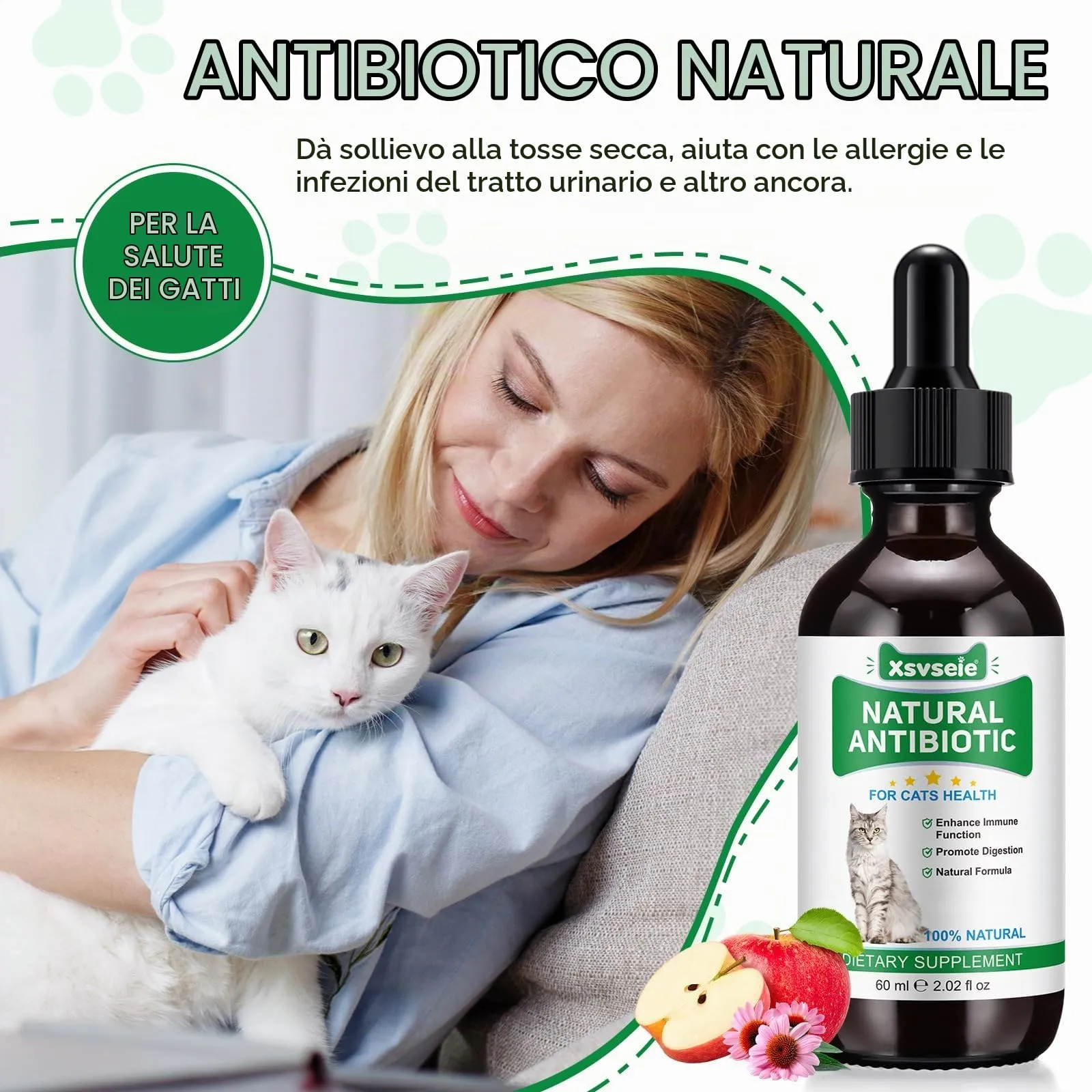 Antibiotici per gatti, Antibiotici naturali per gatti, Antibiotics for Cats, Cat Antibiotics, Supporto Alle Difese Immunitarie E Alle Allergie Dei Gatti,60ML - immagine 8