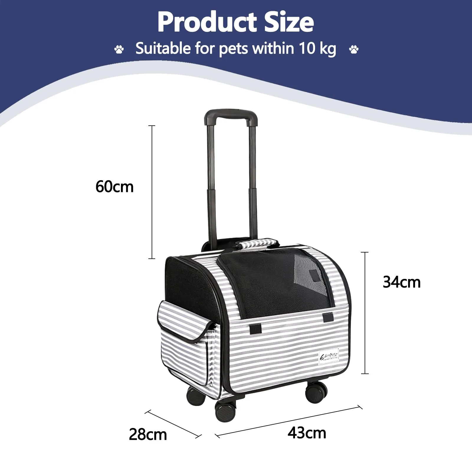 Galatée Borsa Da Viaggio Per Cani Con Ruote Removibili, Trasportino Per Animali Approvato Dalle Compagnie Aeree, Borsa Pieghevole Per Gatti Con Rete Traspirante, Passeggino Per Animali(Bianco) - immagine 6