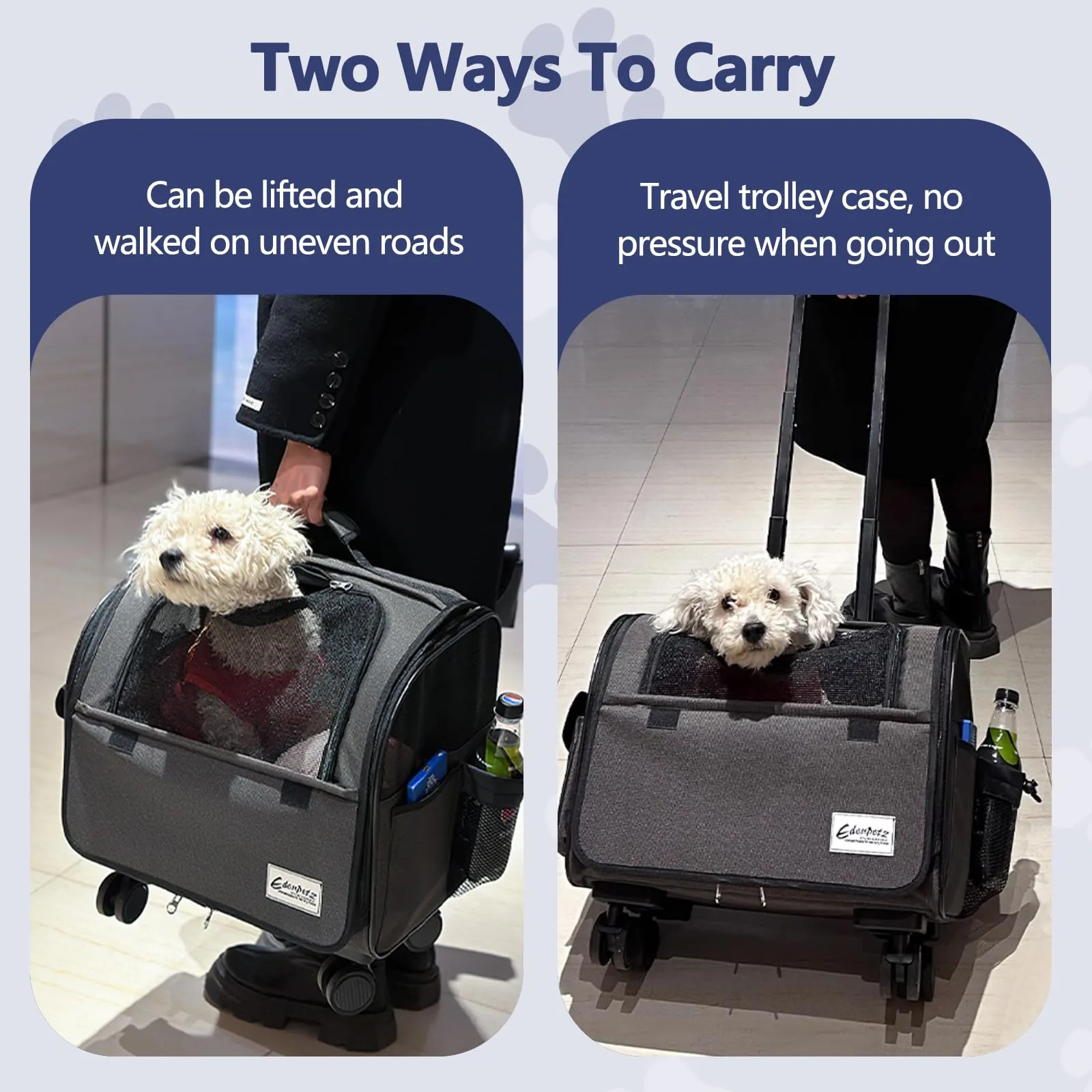 Galatée Borsa Da Viaggio Per Cani Con Ruote Removibili, Trasportino Per Animali Approvato Dalle Compagnie Aeree, Borsa Pieghevole Per Gatti Con Rete Traspirante, Passeggino Per Animali(Blu) - immagine 5