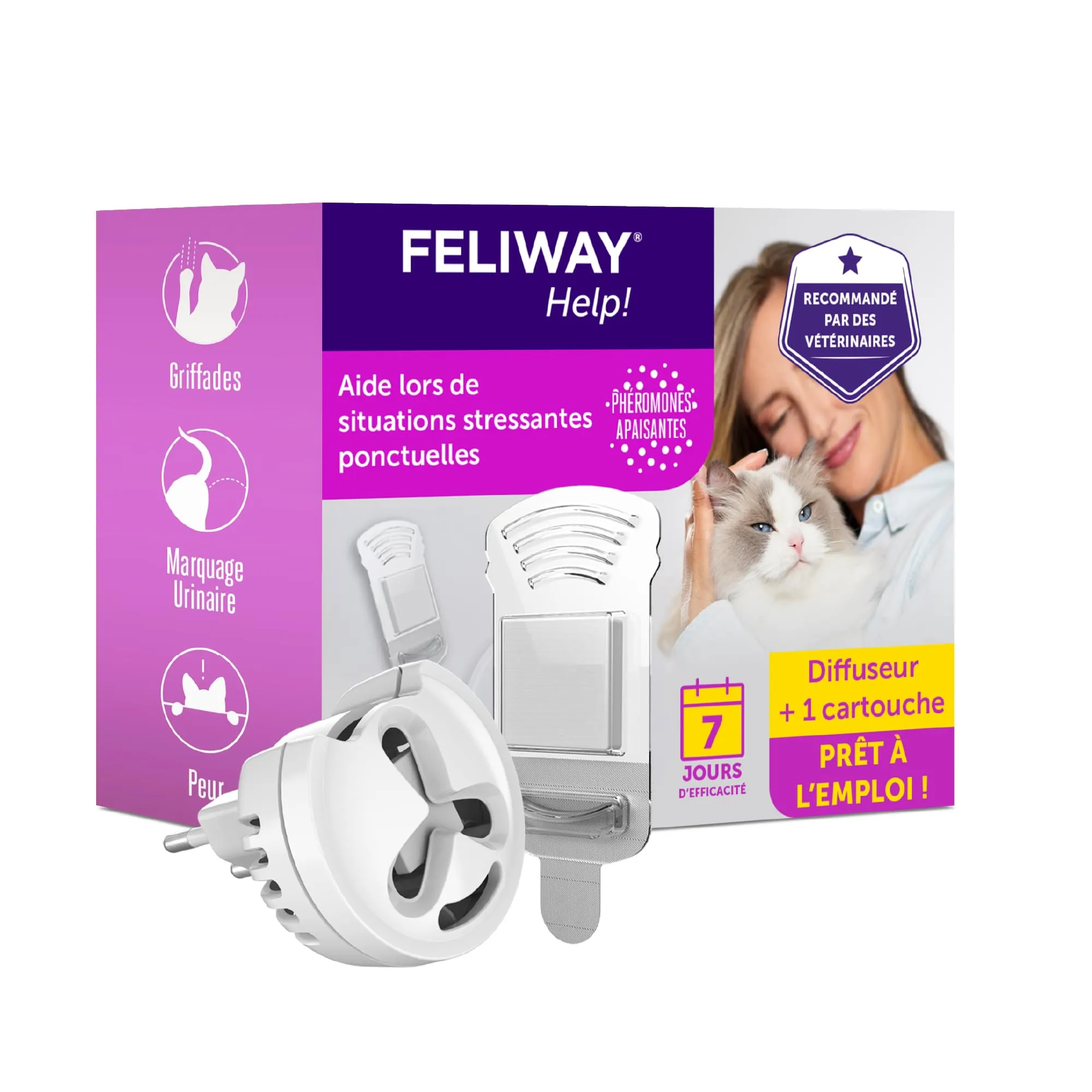FELIWAY Help! - Diffusore + Ricarica feromoni lenitivi per Gatti (Durata 7 Giorni). Aiuta a calmare Il Tuo Gatto Durante situazioni di Stress Puntuale. Consigliato dai veterinari. - immagine 1