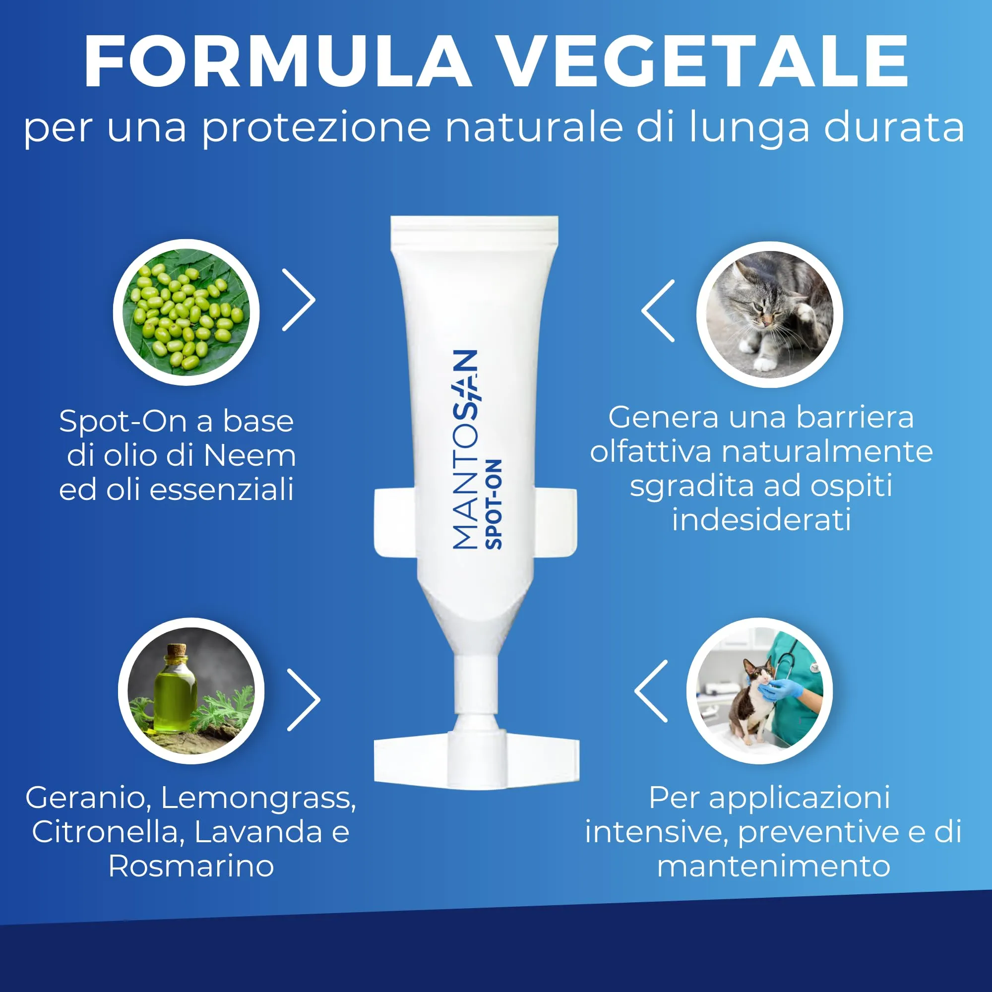 Mantosan Spot-On Vegetale per Gatti 5 Pipette da 3ml Protezione Naturale con Olio di Neem Ozonizzato e Oli essenziali di Geranio, Citronella, Lemongrass, Lavanda e Rosmarino - Nuova Formula - immagine 3