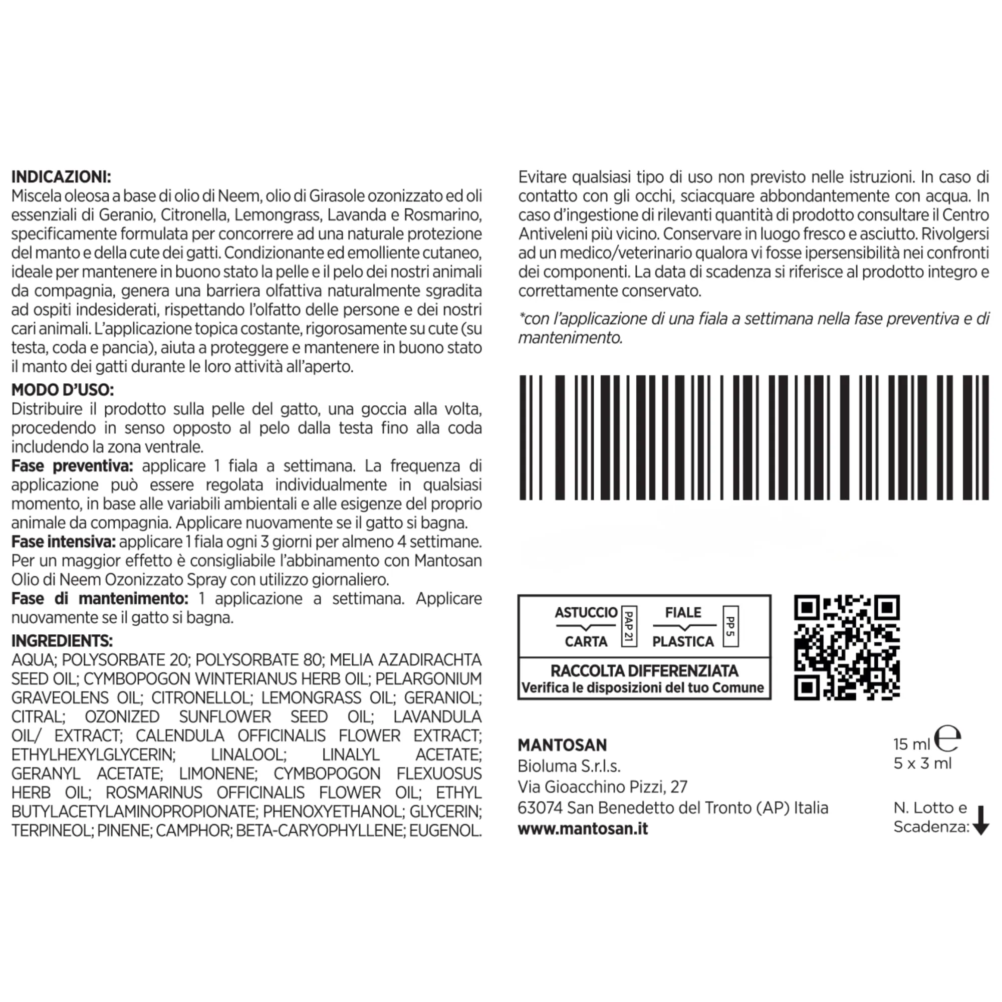 Mantosan Spot-On Vegetale per Gatti 5 Pipette da 3ml Protezione Naturale con Olio di Neem Ozonizzato e Oli essenziali di Geranio, Citronella, Lemongrass, Lavanda e Rosmarino - Nuova Formula - immagine 7