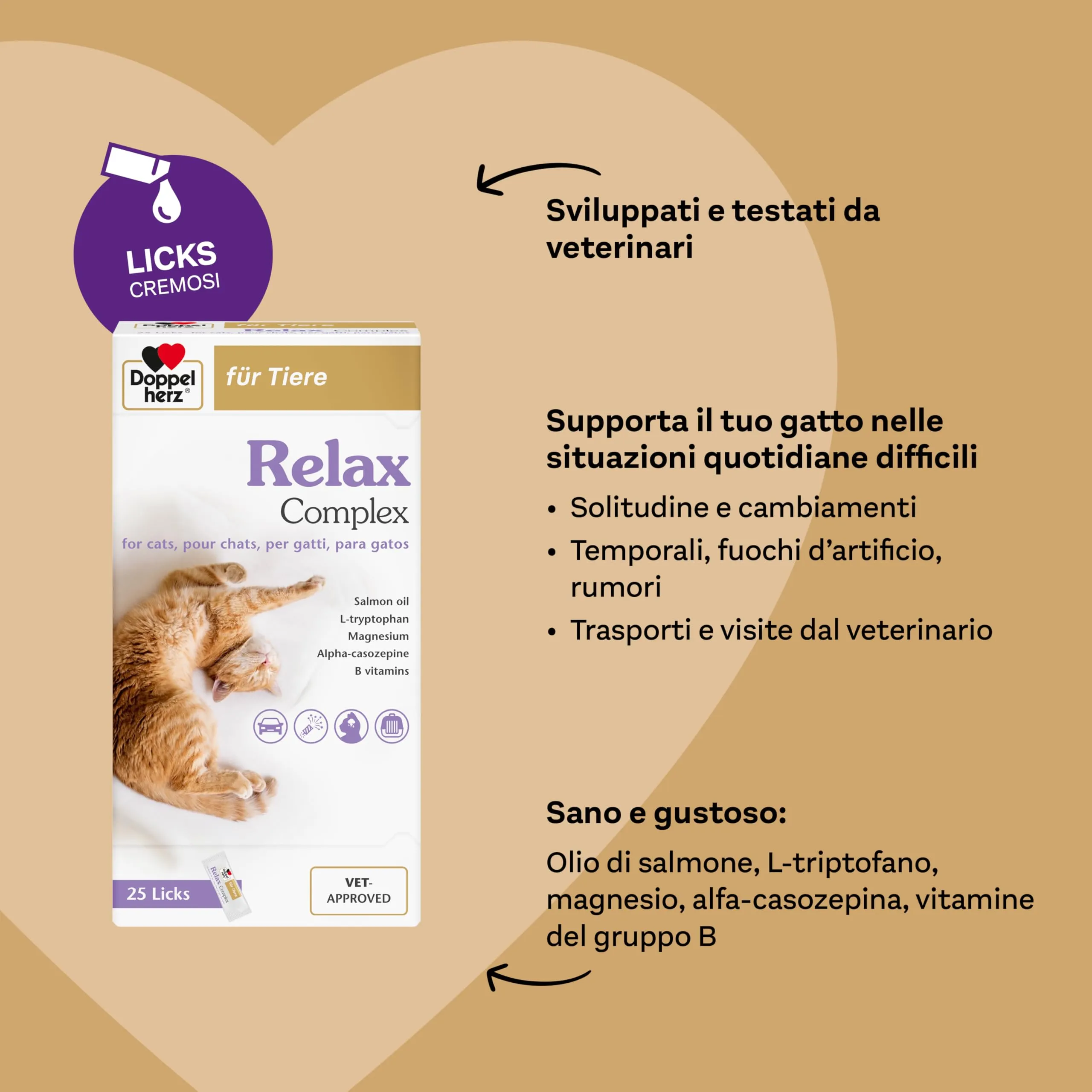 Doppelherz Relax Complex per Gatti – con Alpha-casozepina e L-triptofano – Supporto per il benessere mentale – 25 Licks cremoso - immagine 4