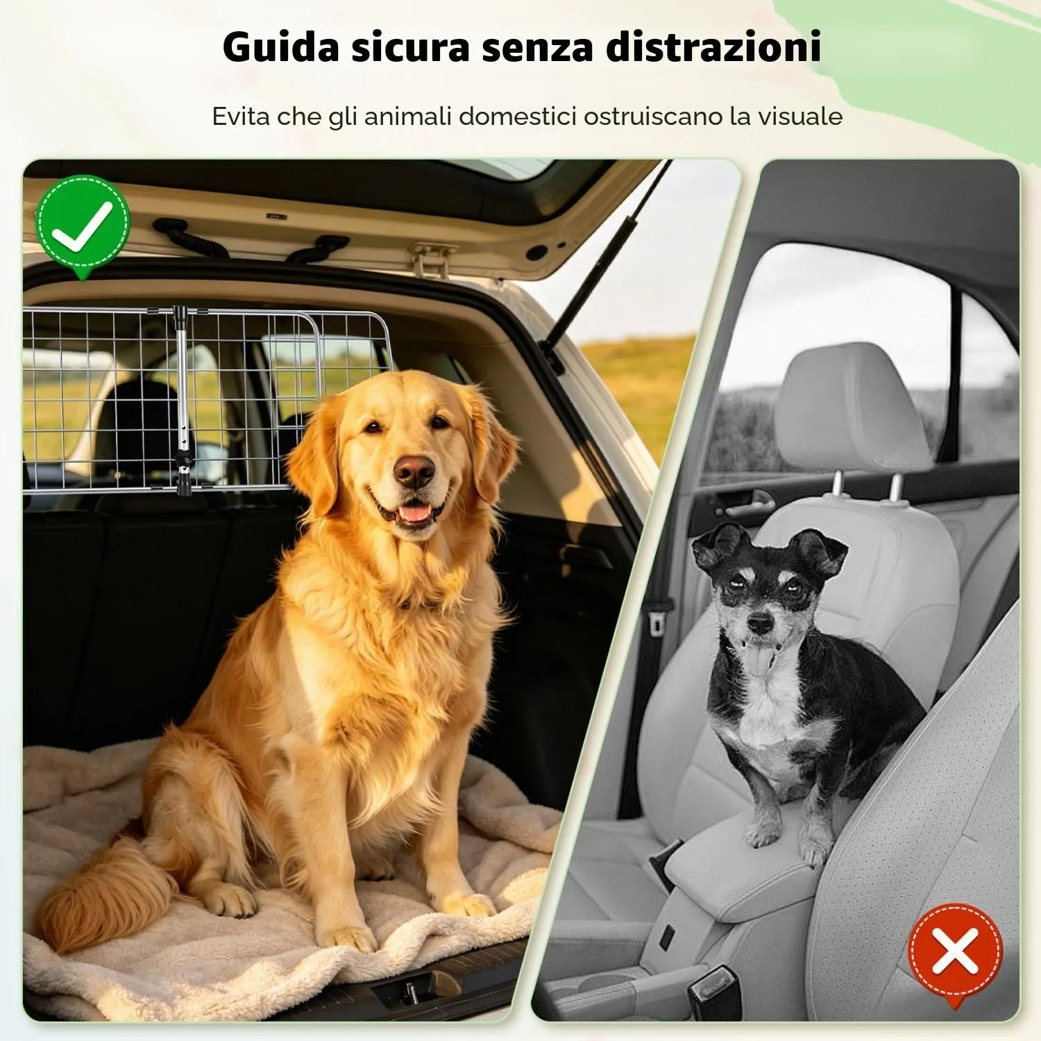 Nobleza Divisorio Auto per Cani, Griglia Separatrice Bagagliaio Universale ed Estensibile, Barriera di Sicurezza per Animali e Bagagli, Fissaggio Poggiatesta, 96-145x30cm, Acciaio, Argento - immagine 5