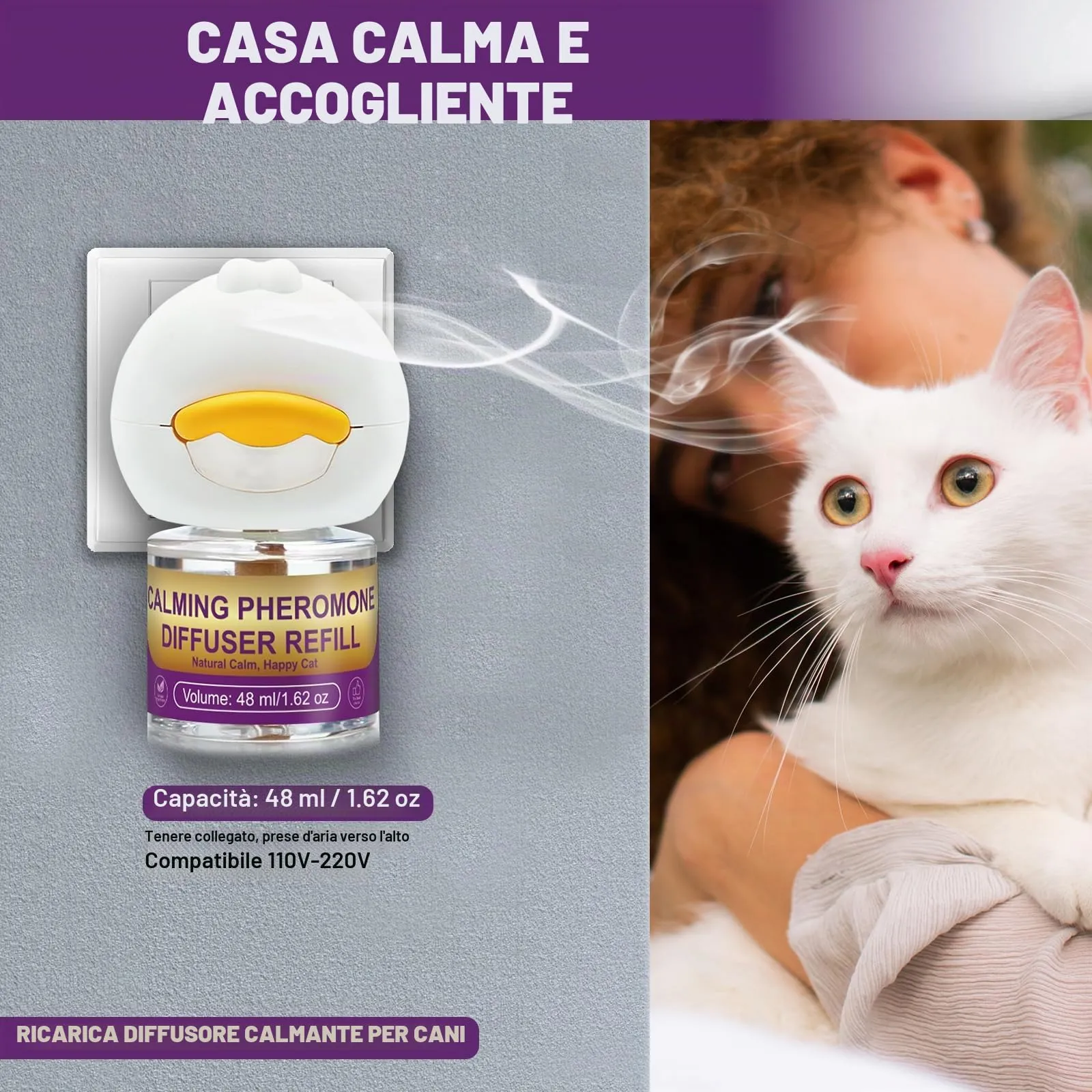 Sobirdos Kit Diffusore di Feromoni Calmanti per Gatti – 2 Diffusori + 4 Ricariche, Riduce l'Ansia e l'Urminazione Inappropriata, Ideale per Traslochi, Temporali e Nuovi Ambienti, Viola - immagine 7
