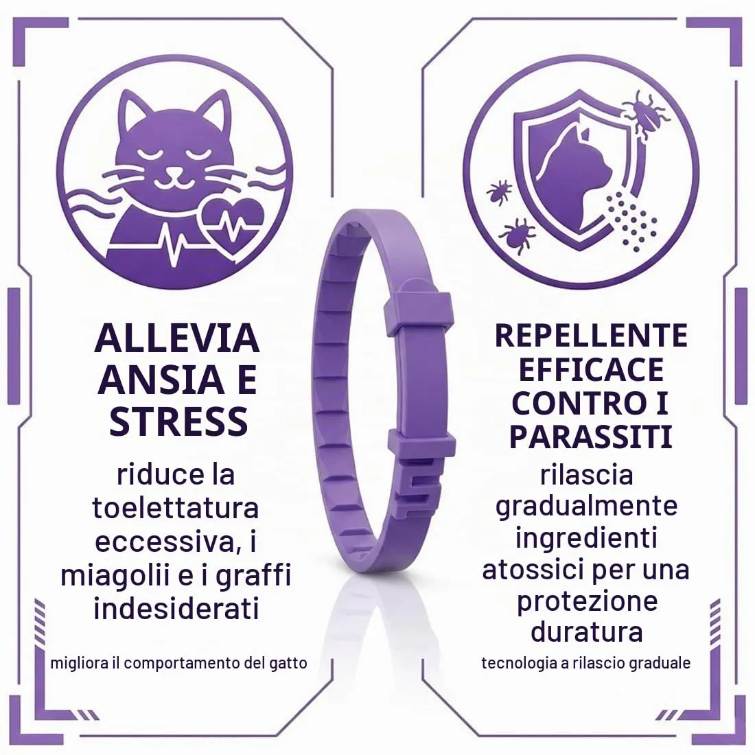 AEKZOX Confezione da 2 Collari Calmanti ai Feromoni per Gatti, Regolabile e Impermeabile, Allevia l'Ansia e Anti-Stress, Non Tossici e Sicuri per Tutte le Taglie, Gatto e (Viola) - immagine 3
