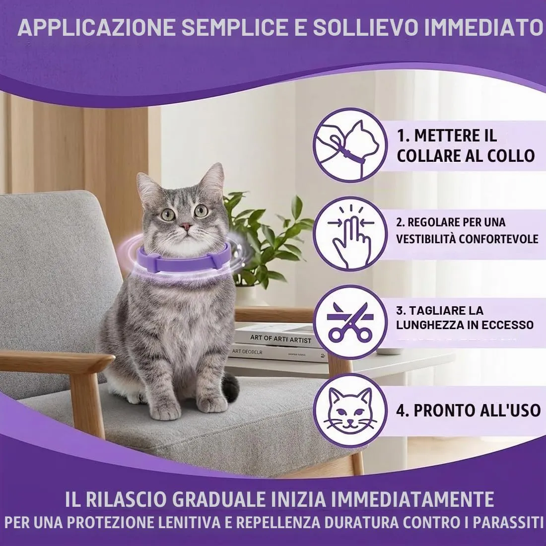 AEKZOX Confezione da 2 Collari Calmanti ai Feromoni per Gatti, Regolabile e Impermeabile, Allevia l'Ansia e Anti-Stress, Non Tossici e Sicuri per Tutte le Taglie, Gatto e (Viola) - immagine 4