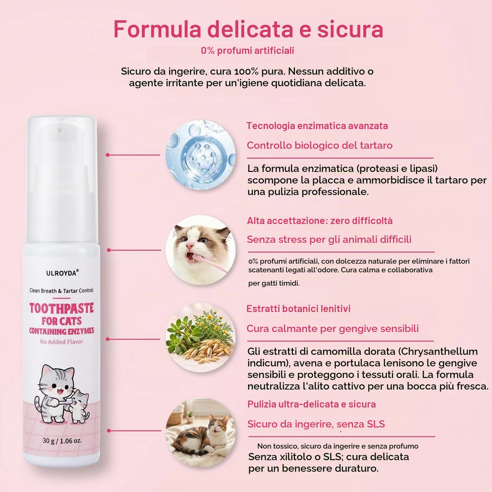 ulroyda Dentifricio Enzimatico per Gatti, Kit per l'Igiene Orale, 30 g - immagine 4