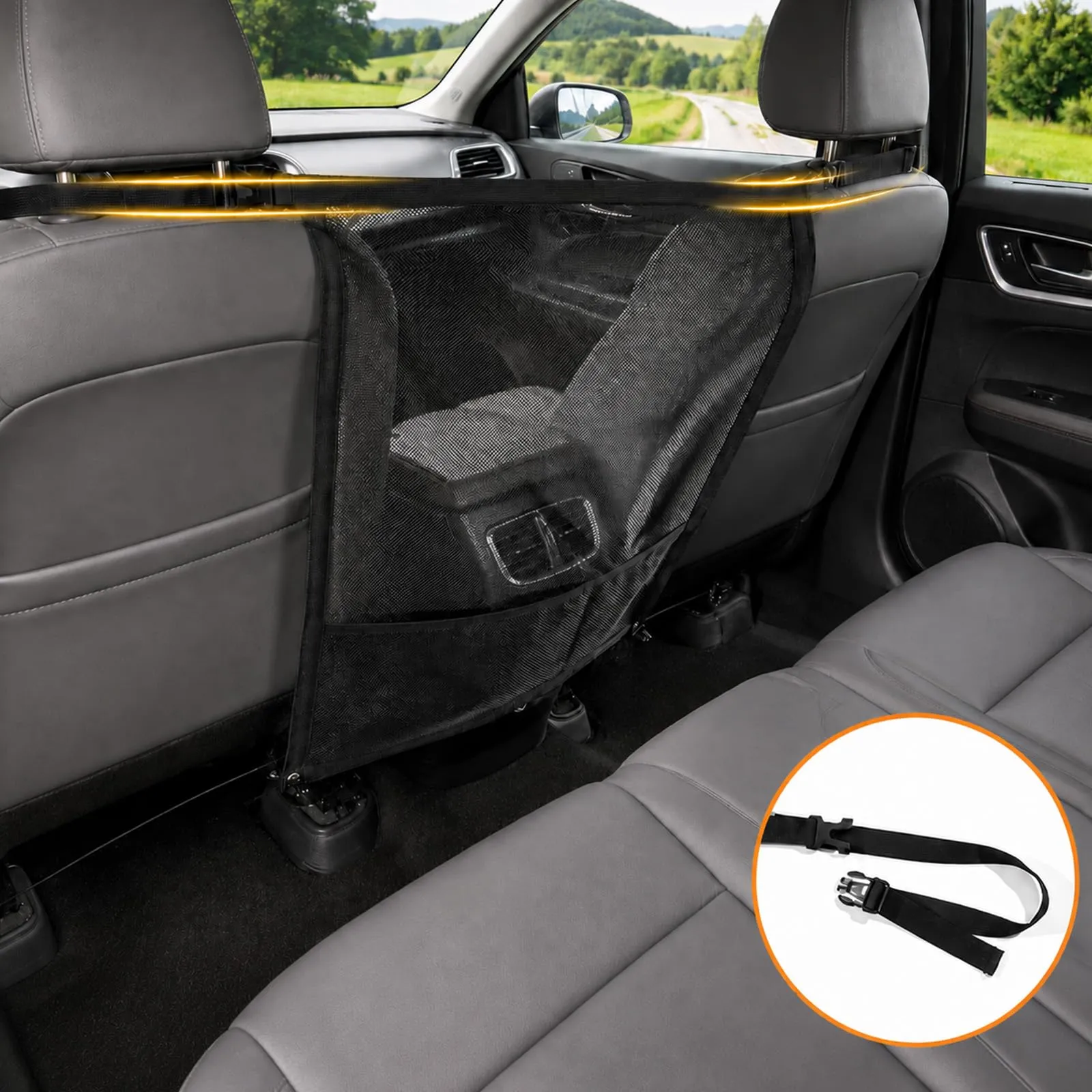 Eosarcu Barriera Auto per Cane, 69 x 57cm Cane Auto Net Barriera con Mesh,Pet Divider Fit Auto/SUV/Camion - immagine 2