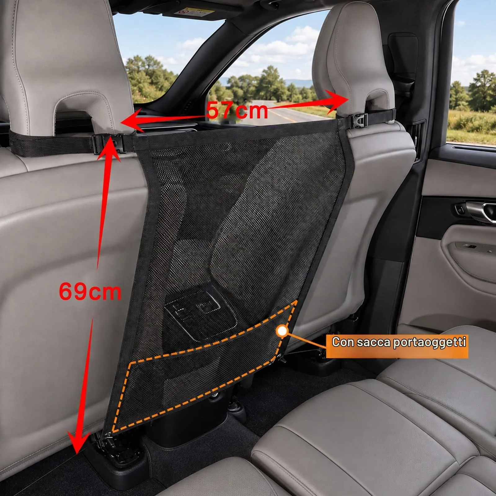 Eosarcu Barriera Auto per Cane, 69 x 57cm Cane Auto Net Barriera con Mesh,Pet Divider Fit Auto/SUV/Camion - immagine 3