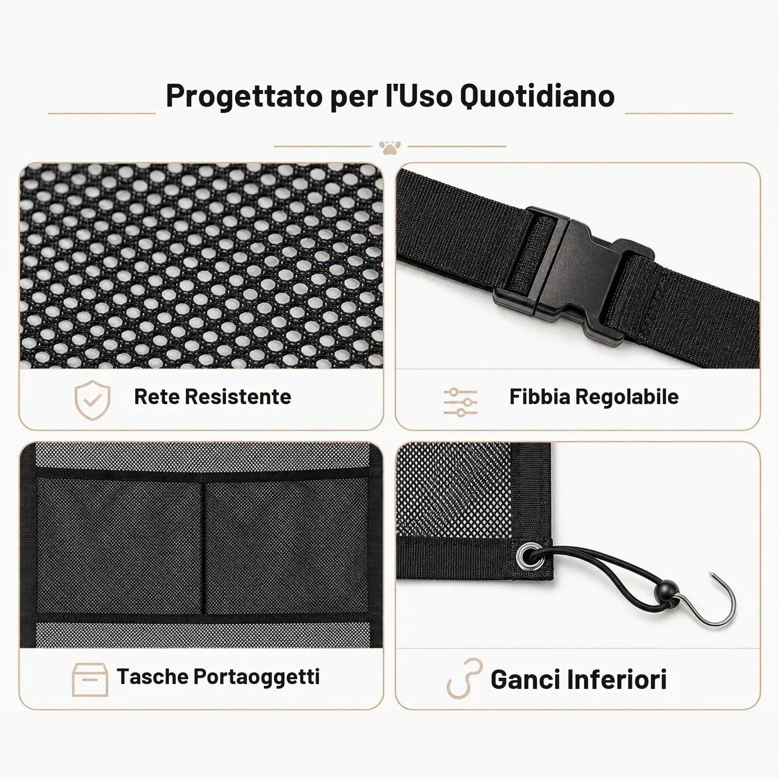 Eosarcu Barriera Auto per Cane, 69 x 57cm Cane Auto Net Barriera con Mesh,Pet Divider Fit Auto/SUV/Camion - immagine 4