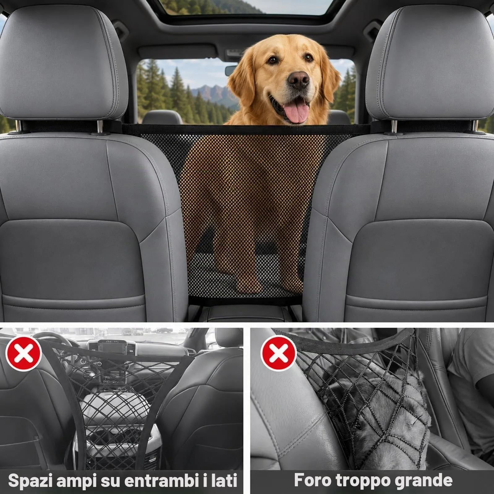 Eosarcu Barriera Auto per Cane, 69 x 57cm Cane Auto Net Barriera con Mesh,Pet Divider Fit Auto/SUV/Camion - immagine 5