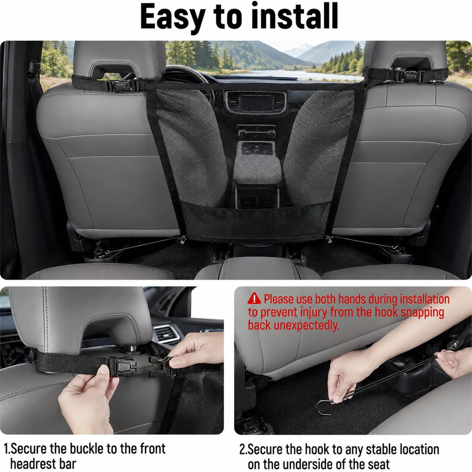 Eosarcu Barriera Auto per Cane, 69 x 57cm Cane Auto Net Barriera con Mesh,Pet Divider Fit Auto/SUV/Camion - immagine 6