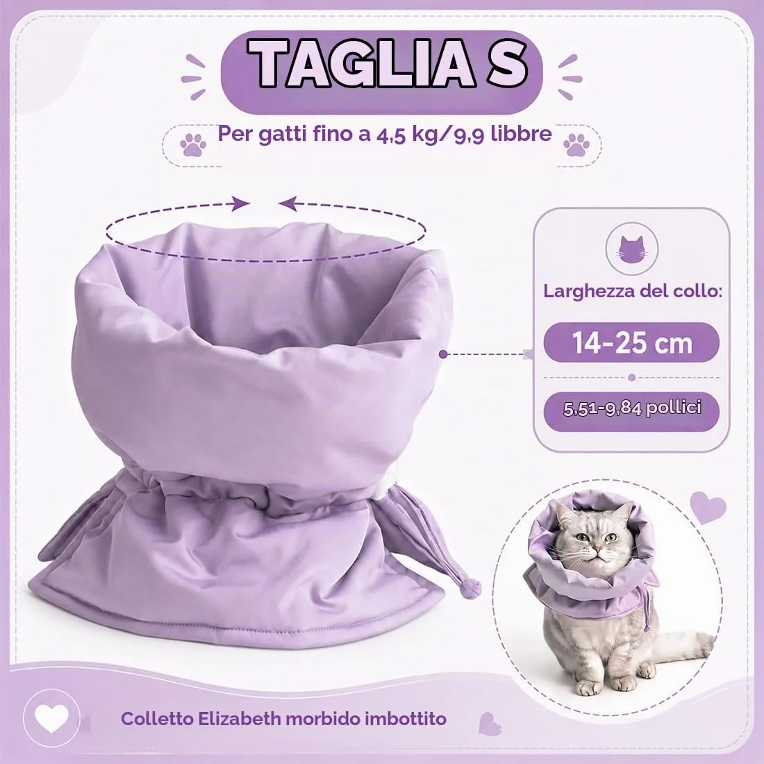BCZR Collare per Recupero Gatto, Morbido Collare di Recupero Regolabile, Anti-morso, Elisabettiano Protettivo per Gattino, Impedisce di Leccare le Ferite, Comodo per Gatto e Cuccioli, S (Viola) - immagine 2