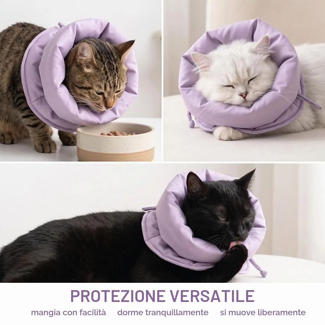 BCZR Collare per Recupero Gatto, Morbido Collare di Recupero Regolabile, Anti-morso, Elisabettiano Protettivo per Gattino, Impedisce di Leccare le Ferite, Comodo per Gatto e Cuccioli, S (Viola) - immagine 5