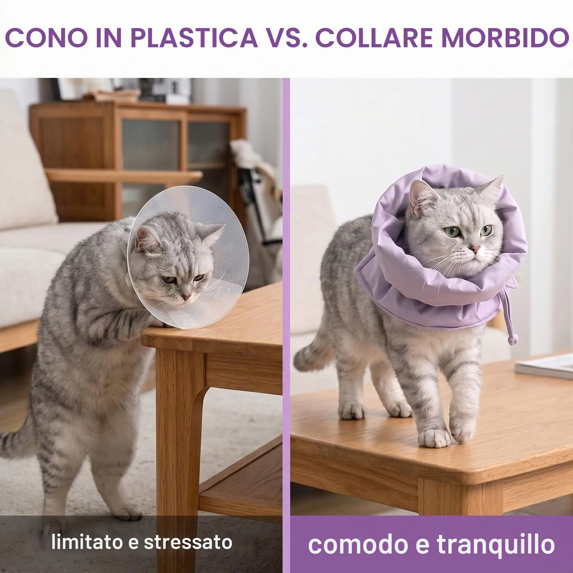 BCZR Collare per Recupero Gatto, Morbido Collare di Recupero Regolabile, Anti-morso, Elisabettiano Protettivo per Gattino, Impedisce di Leccare le Ferite, Comodo per Gatto e Cuccioli, S (Viola) - immagine 6