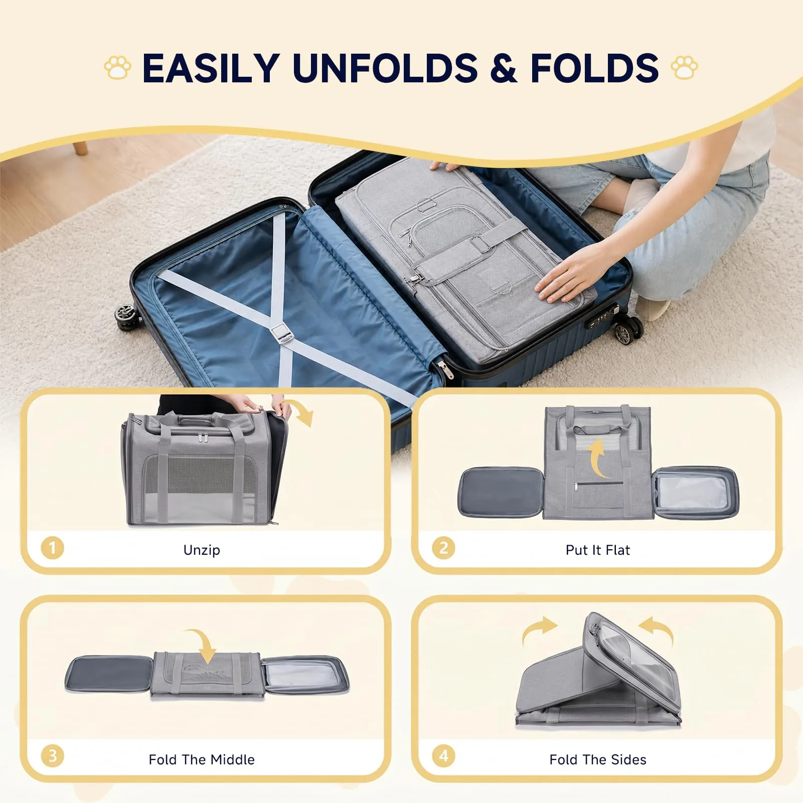 Eurowings Lufthansa - Borsa da trasporto pieghevole per cani in aereo, 55 x 40 x 23 cm, con ciotola da viaggio pieghevole per cani e gatti fino a 12 kg (cachi) - immagine 6