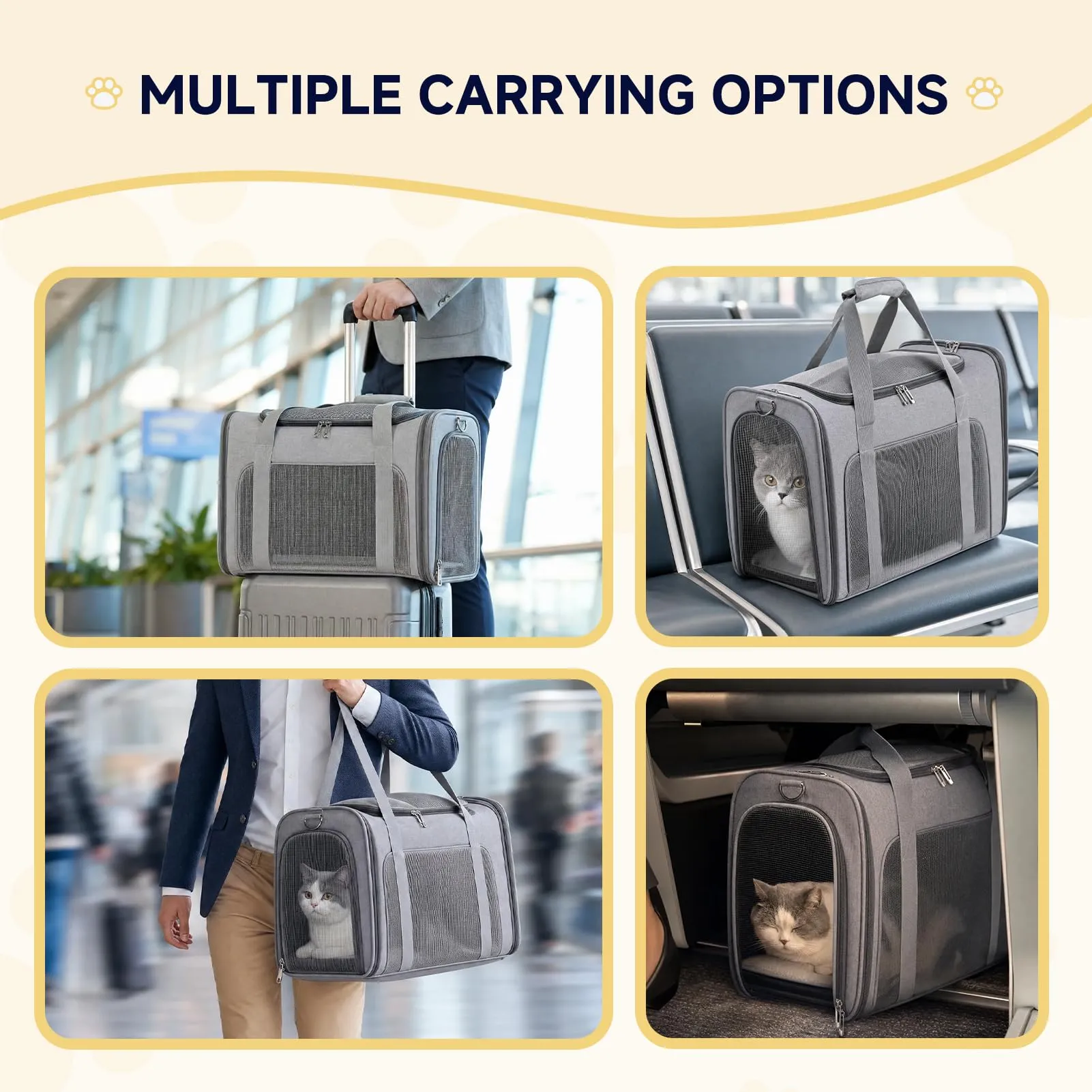 Eurowings Lufthansa - Borsa da trasporto pieghevole per cani in aereo, 55 x 40 x 23 cm, con ciotola da viaggio pieghevole per cani e gatti fino a 12 kg (cachi) - immagine 7