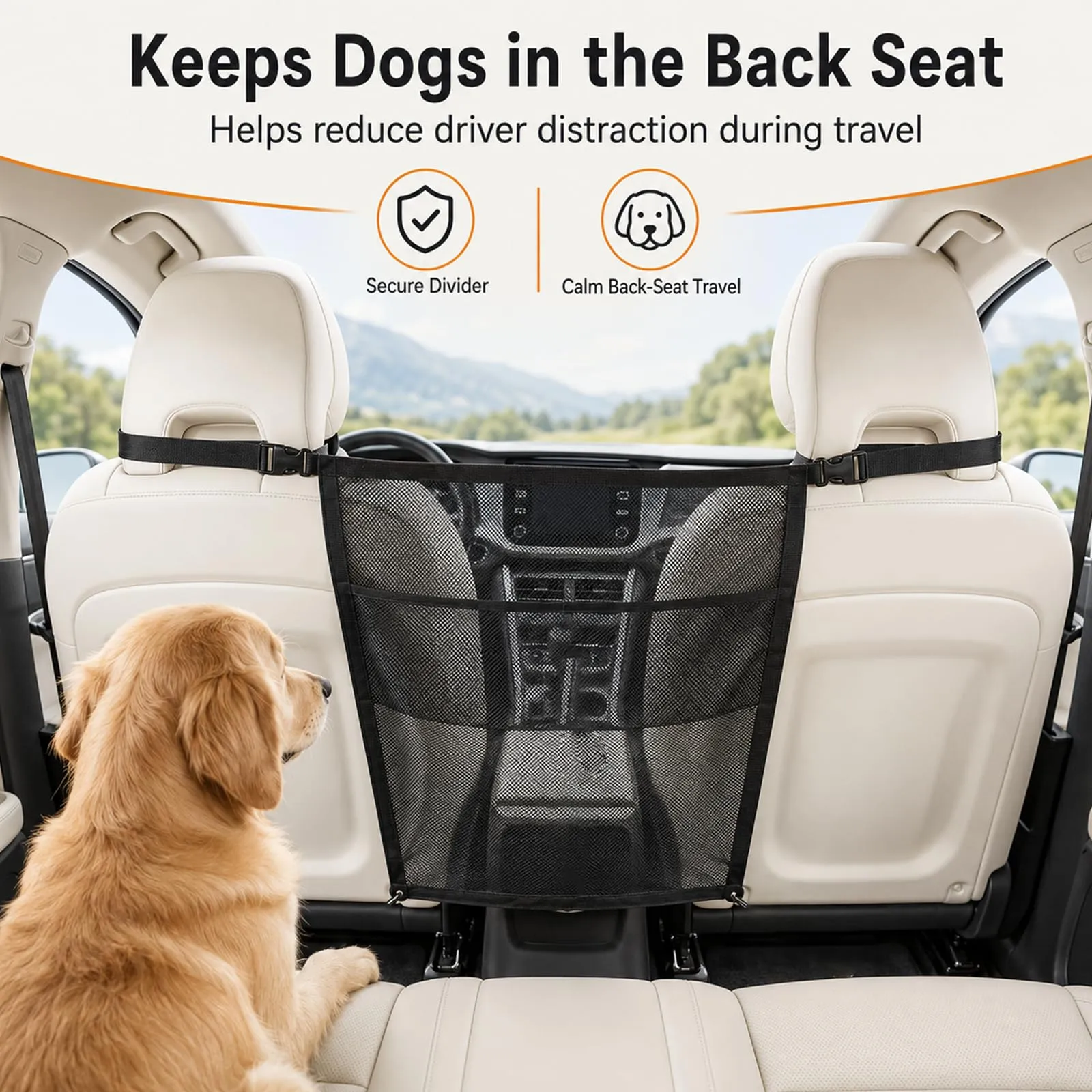 Eosarcu Barriera Auto per Cane, 69 x 57cm Cane Auto Net Barriera con Mesh,Pet Divider Fit Auto/SUV/Camion (Borsa di stoccaggio-Medio-Nero) - immagine 3
