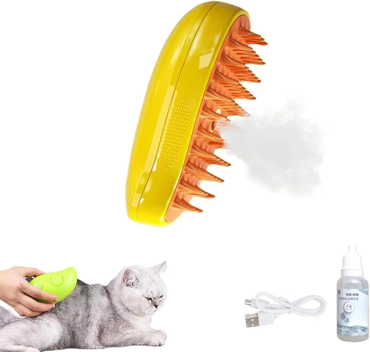 3 in 1 spazzola vapore del gatto, per lo spargimento, per la cura di cani a pelo lungo o corto-Yellow - immagine 1