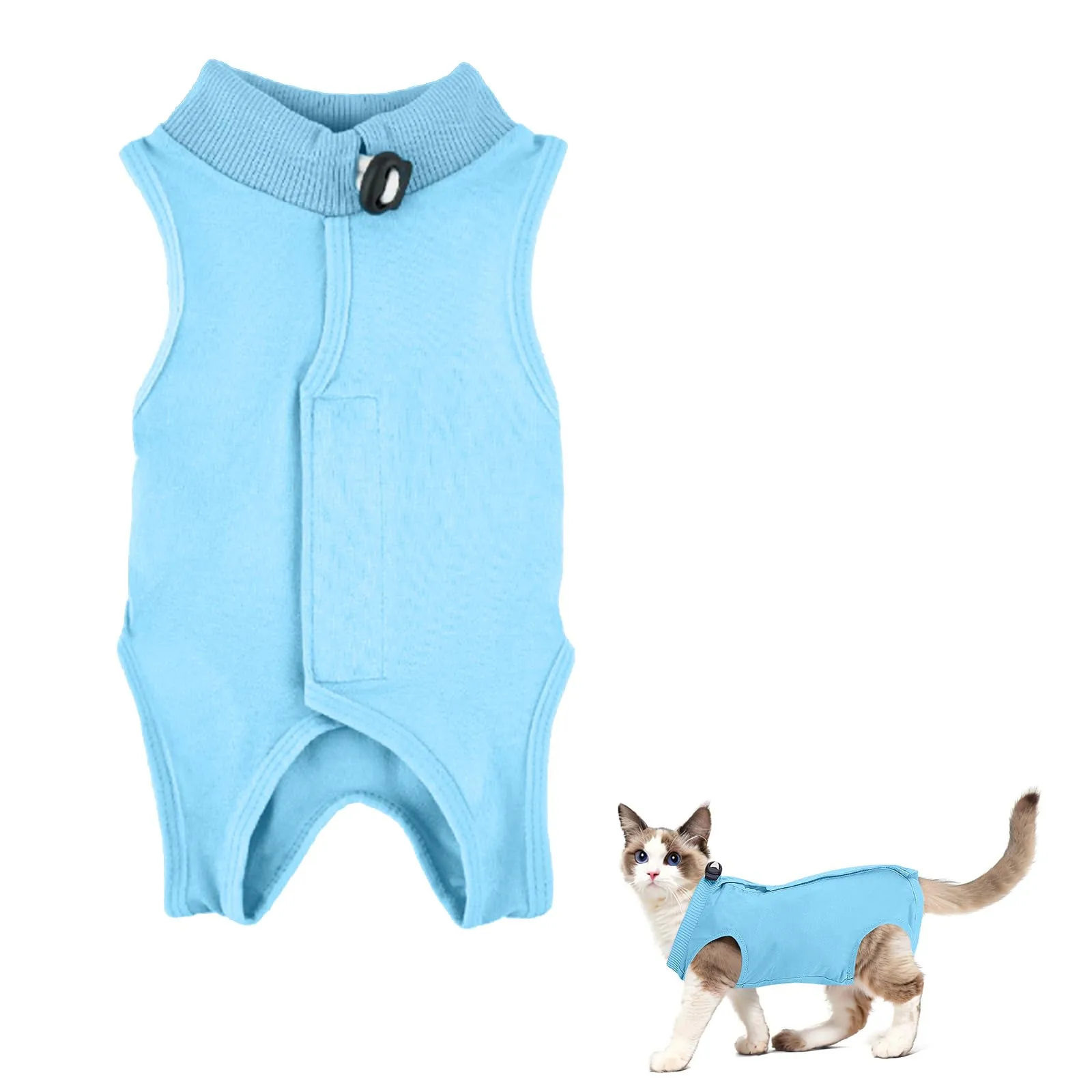 Amexo Tuta da Recupero per Gatti Tutina Post Operatoria per Cani Gatti Colletto Alternativo Anti-Leccato per Gattini Tutina Professionale per Ferite Addominali o Malattie per Animale (Blu, S) - immagine 1