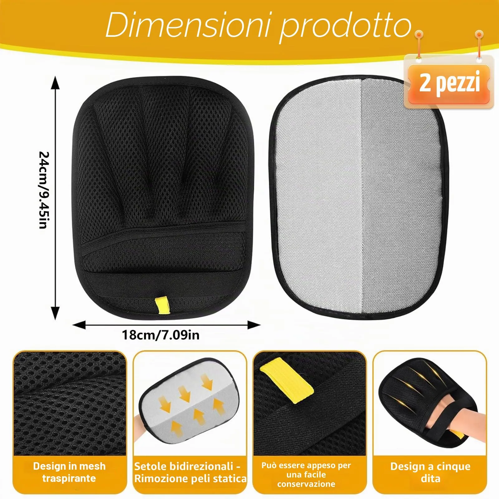 Mizijia 2 Pezzi Pet Hair Remover Glove, Yomi Pet Guanto, Guanto Elettrostatico Peli Gatto, Guanto Rimuovi Peli Animali, Double-Sided Magnetico Pet Hair Remover Glove - immagine 2