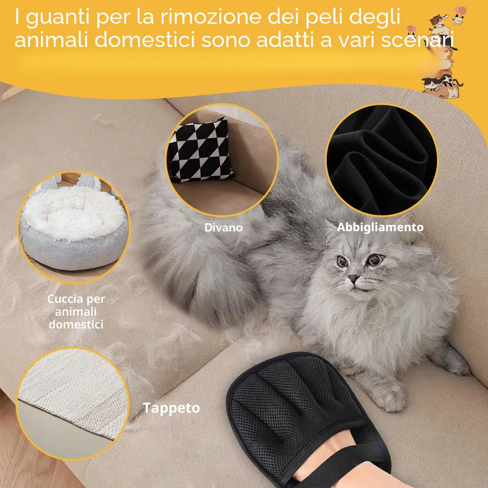 Mizijia 2 Pezzi Pet Hair Remover Glove, Yomi Pet Guanto, Guanto Elettrostatico Peli Gatto, Guanto Rimuovi Peli Animali, Double-Sided Magnetico Pet Hair Remover Glove - immagine 6