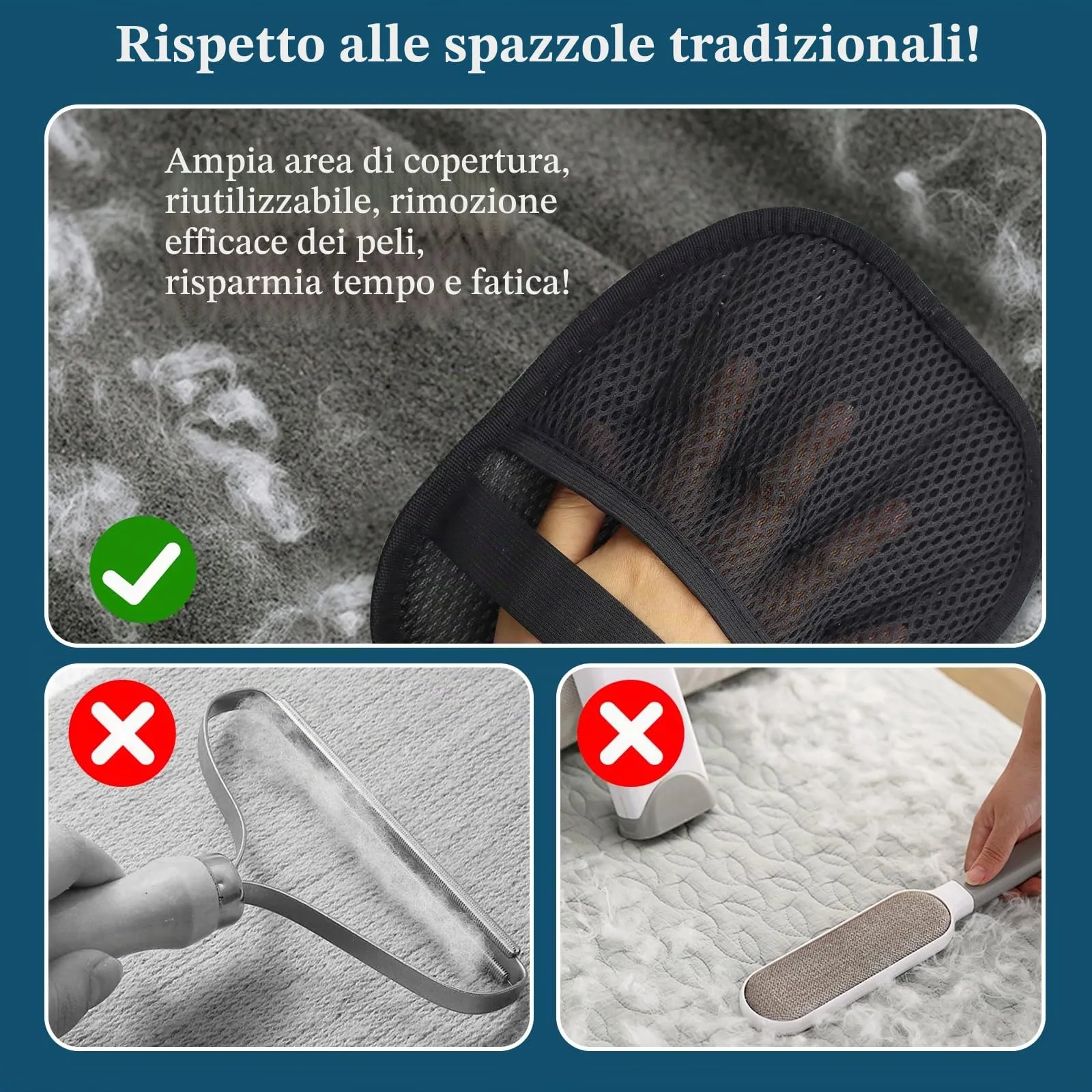 WestCH 3 Pezzi Pet Hair Remover Glove Guanti Rimuovi Peli Animali Guanti Elettrostatici Riutilizzabili Antistatici su Entrambi i Lati per Tappeti e dei Divani la Pulizia dei la rimozione Cani e Gatti - immagine 4