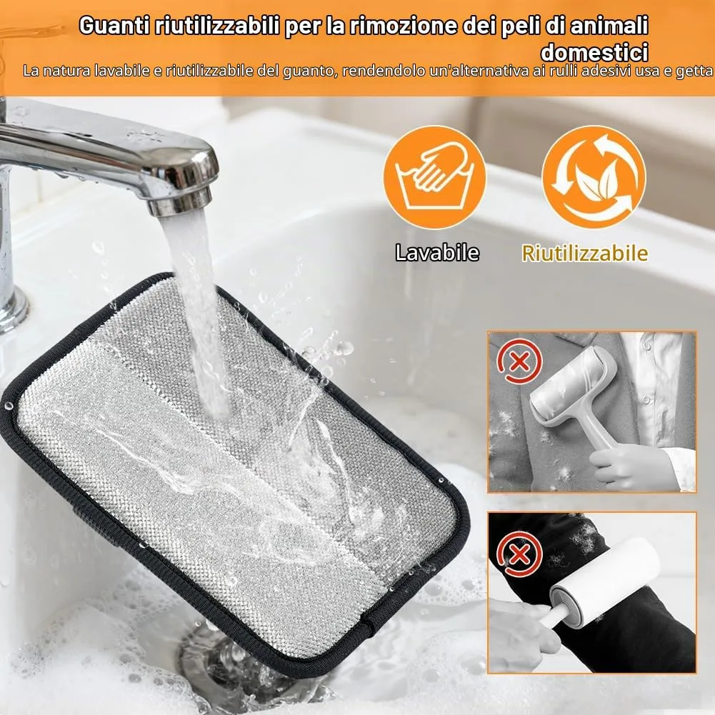 OSDUE 2 Pezzi Guanto Peli Gatto Cane,Guanti statici per peli Animali,Guanto pelis Gatto,Pet Gloves Cleaning,Pet Hair Remover Elettrostatico per Vestiti, Divani, Tappeti, Riutilizzabile e Lavabile - immagine 5