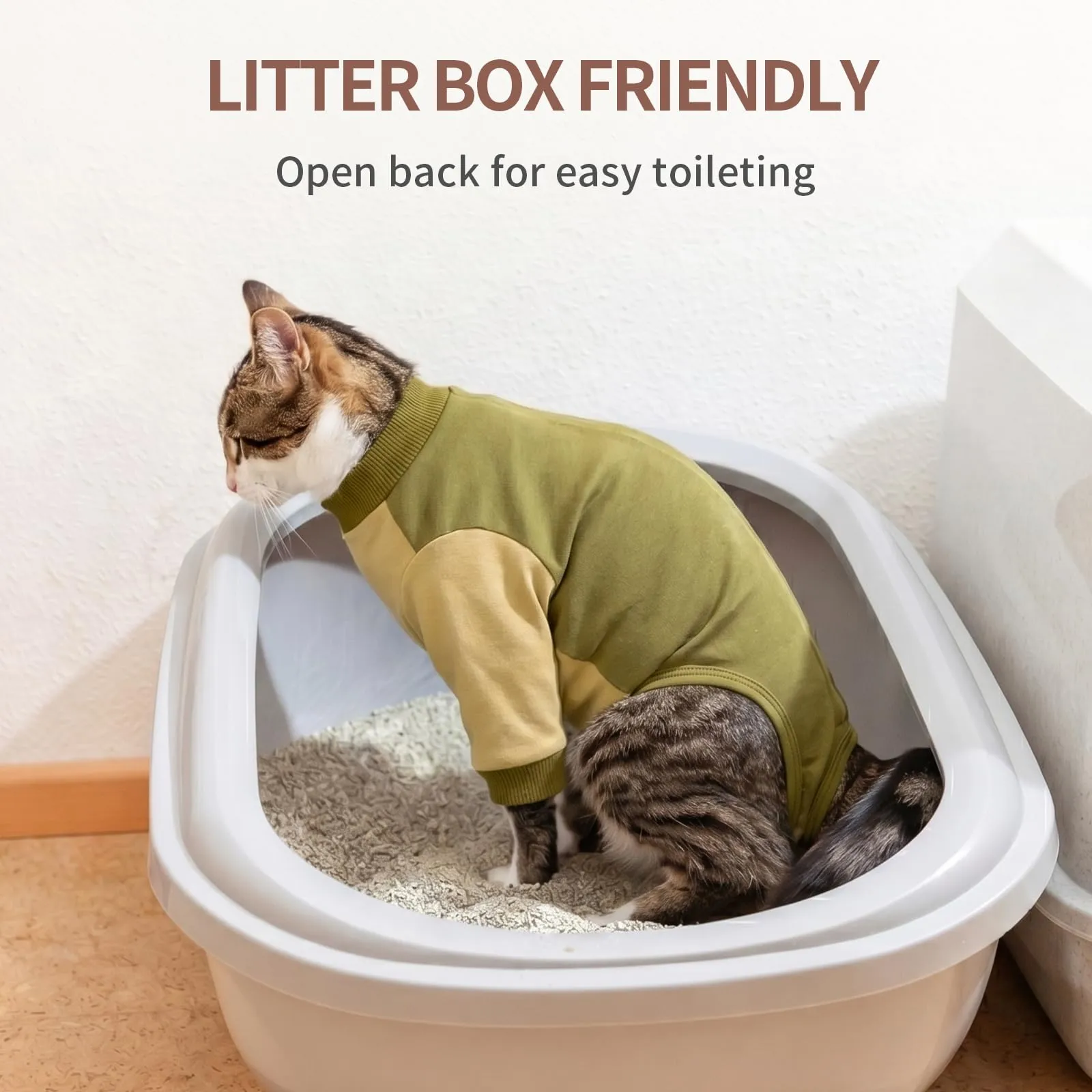 Vestito Gatto Post Operatorio Sterilizzazione - Body Protettivo con Maniche e Velcro, Tuta da Recupero Anti-Leccamento in Cotone, Ideale per Svezzamento e Malattie della Pelle, Verde salvia S - immagine 8