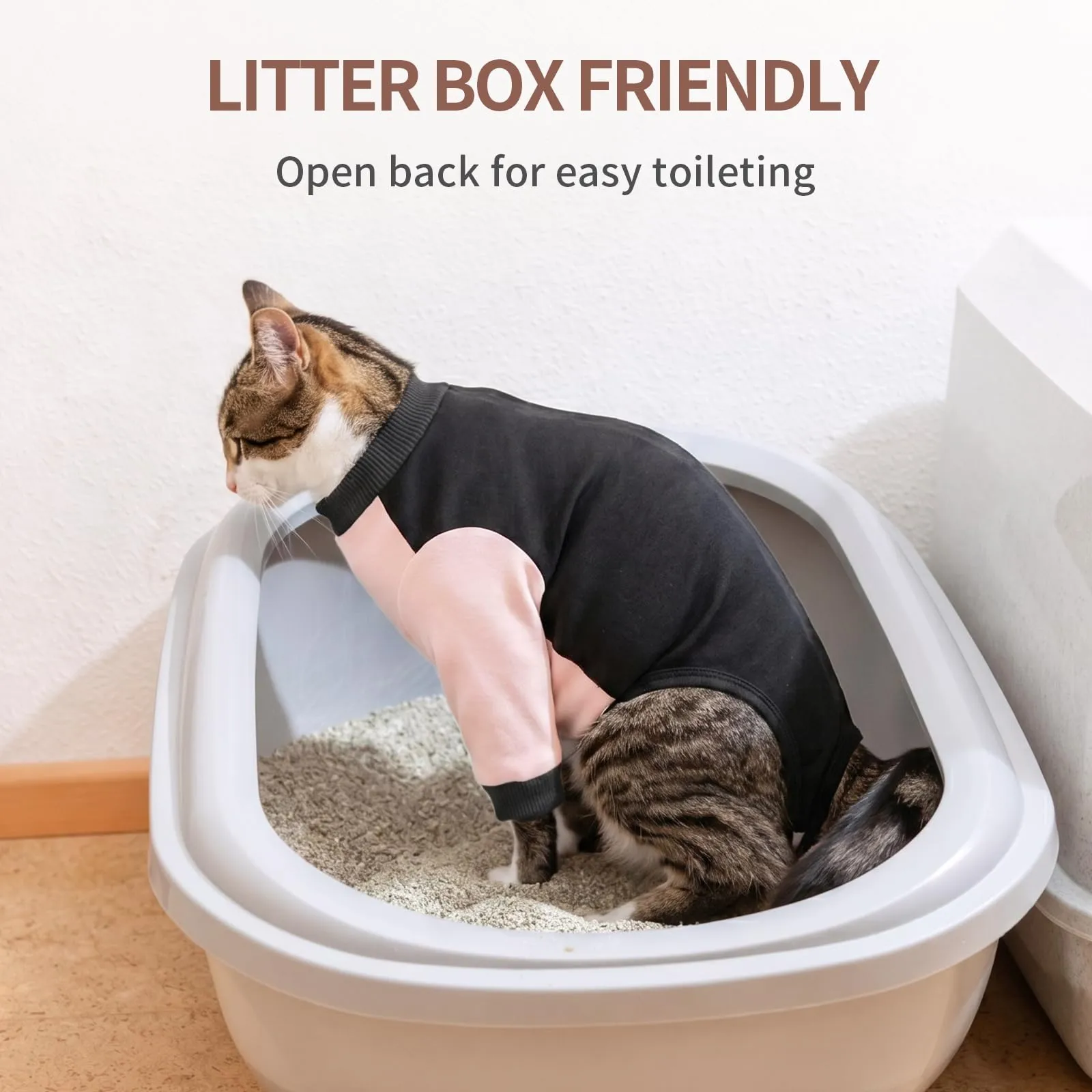 Body Gatto Post Operatorio con Maniche, Tutina Post Sterilizzazione Cotone, Chiusura a Strappo Regolabile, Alternativa al Collare Elisabettiano, Anti-Leccamento per Ferite Addominali, Rosa cipria M - immagine 8