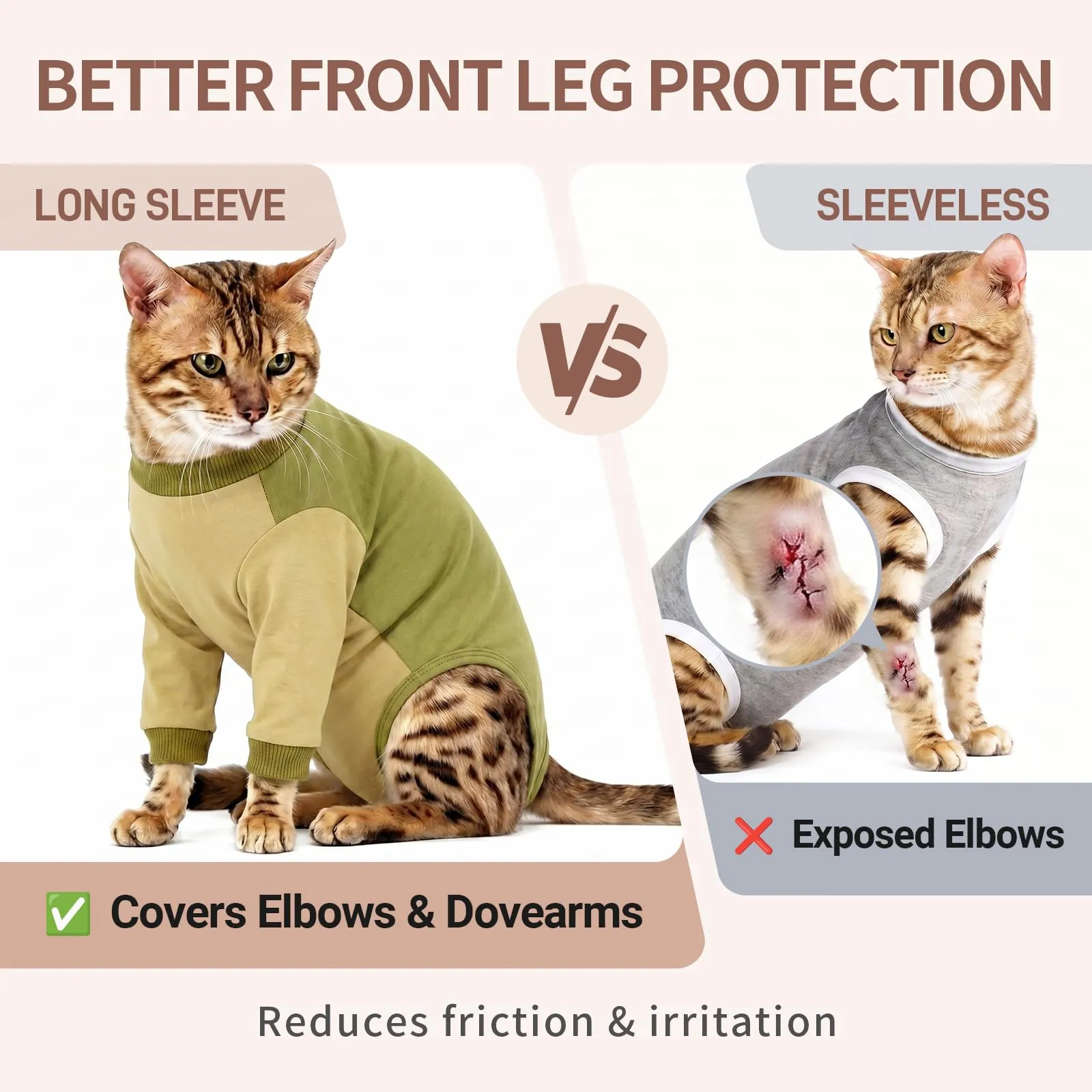 Tutina Gatto Post Operatoria con Chiusura a Strappo e Maniche Anteriori, Body in Cotone per Recupero Chirurgico, Morbido e Traspirante, Protezione Ferite per Gatta e Gatto Maschio, Verde salvia XL - immagine 5