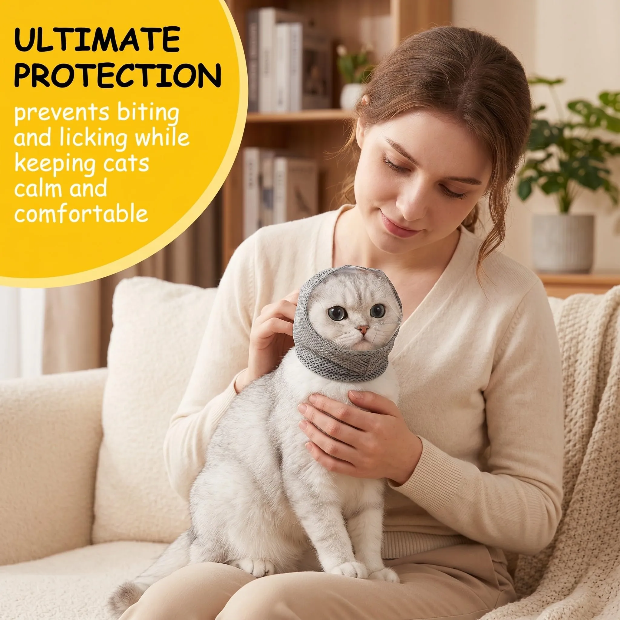 LAPQOS Accessori per la cura delle unghie dei gatti,a prova di morso e con visiera protettiva anti-leccamento; adatta per la toelettatura, il taglio delle unghie e il bagno del gatto. - immagine 4