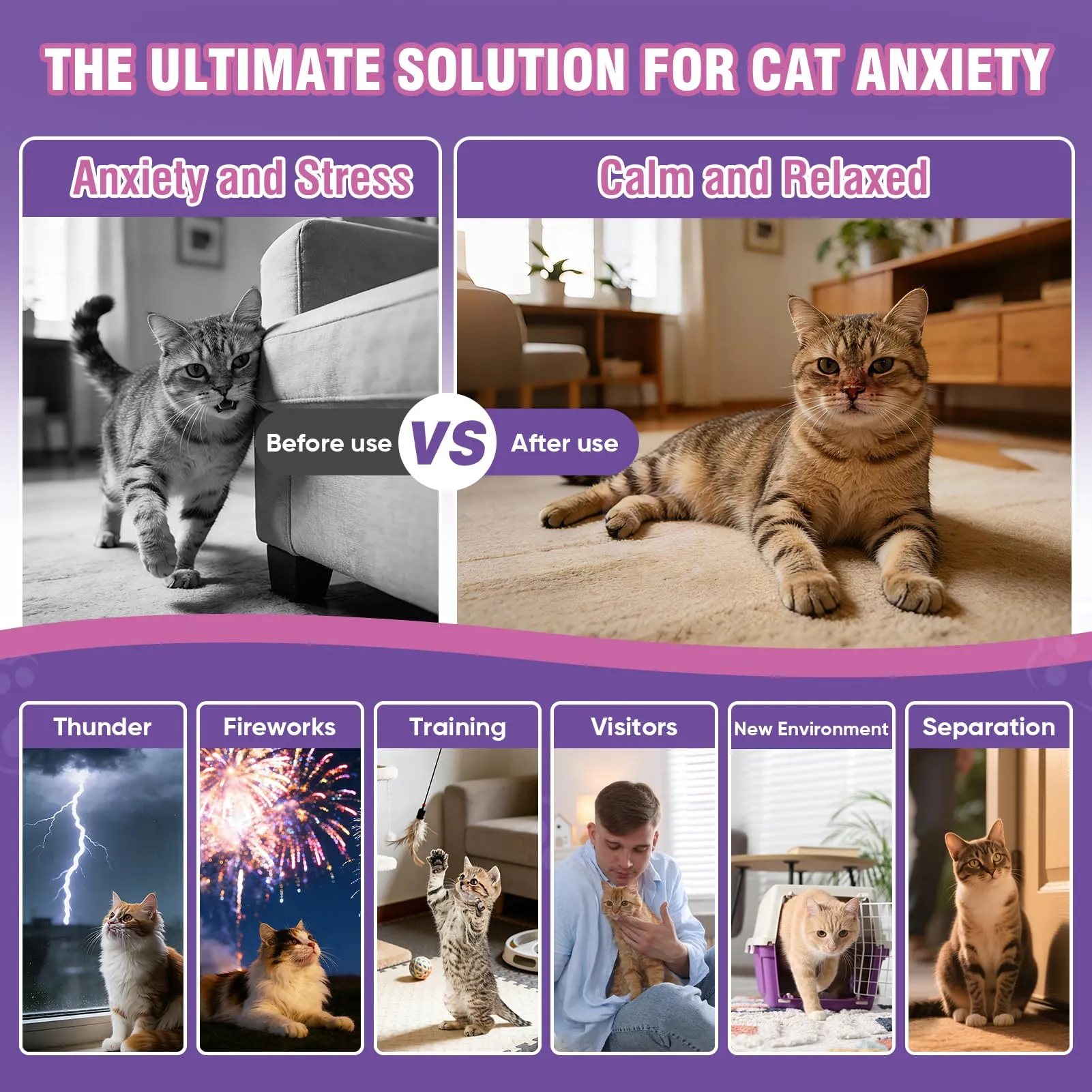 Piuess 60ml*2 Pezzi Feromoni Gatto Spray Tranquillante per Gatti Calmante Agitati Viaggio Antistress Kit Rilassante Repellente Irrequieti Felini Rilassanti E Tranquillanti Spray Calmante Insapore - immagine 6
