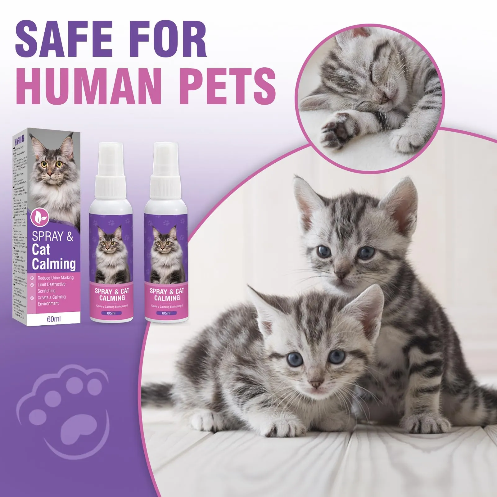 Piuess 60ml*2 Pezzi Feromoni Gatto Spray Tranquillante per Gatti Calmante Agitati Viaggio Antistress Kit Rilassante Repellente Irrequieti Felini Rilassanti E Tranquillanti Spray Calmante Insapore - immagine 9