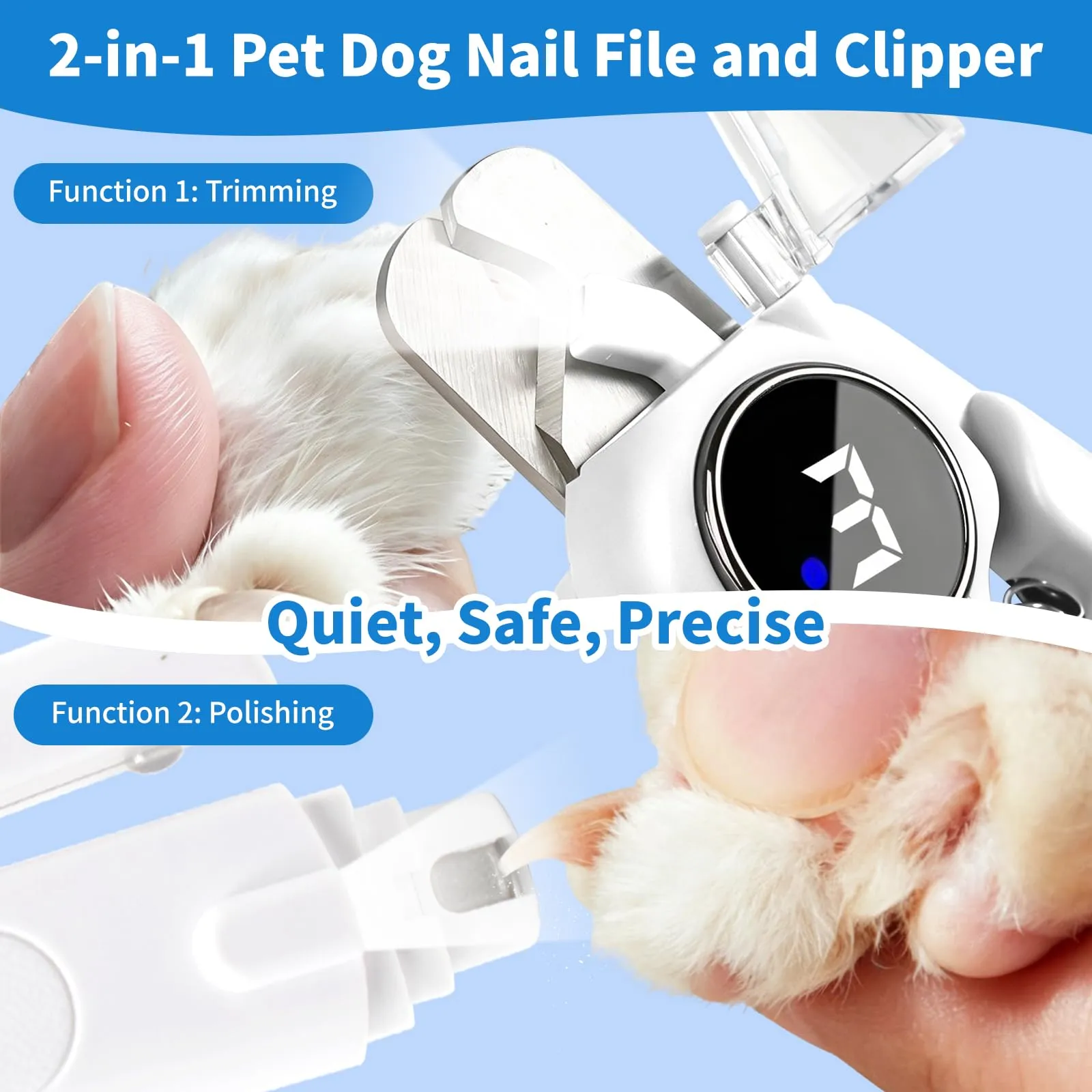 Criveple Tagliaunghie 2 in 1 per Cani, con Luce LED e Lima per Unghie, Silenzioso, 3 Livelli di Regolazione, Dotato di Contenitore per i residui, Gatti e Altri Animali Domestici - immagine 2