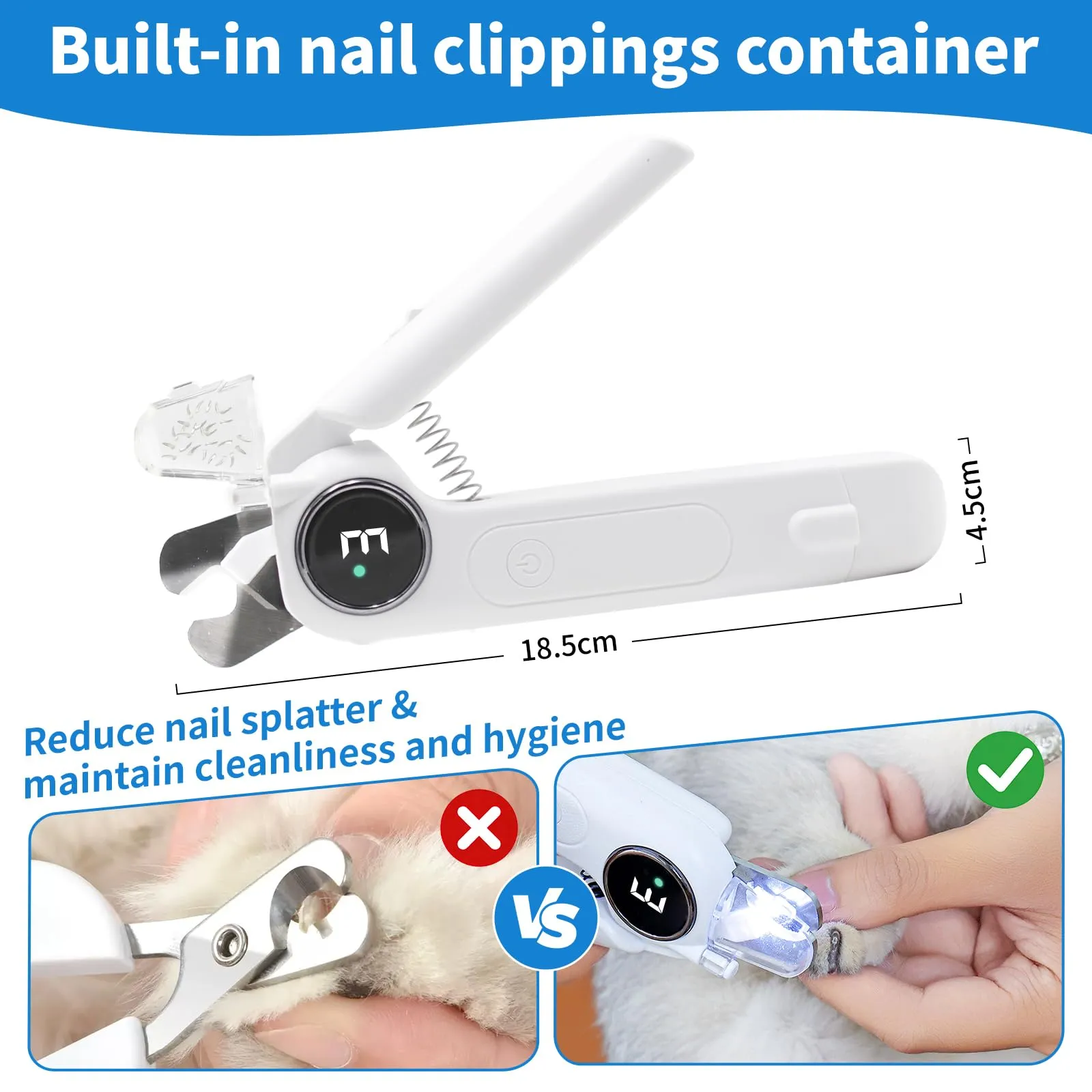 Criveple Tagliaunghie 2 in 1 per Cani, con Luce LED e Lima per Unghie, Silenzioso, 3 Livelli di Regolazione, Dotato di Contenitore per i residui, Gatti e Altri Animali Domestici - immagine 3