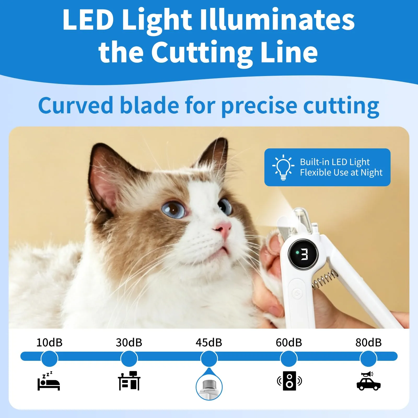 Criveple Tagliaunghie 2 in 1 per Cani, con Luce LED e Lima per Unghie, Silenzioso, 3 Livelli di Regolazione, Dotato di Contenitore per i residui, Gatti e Altri Animali Domestici - immagine 5