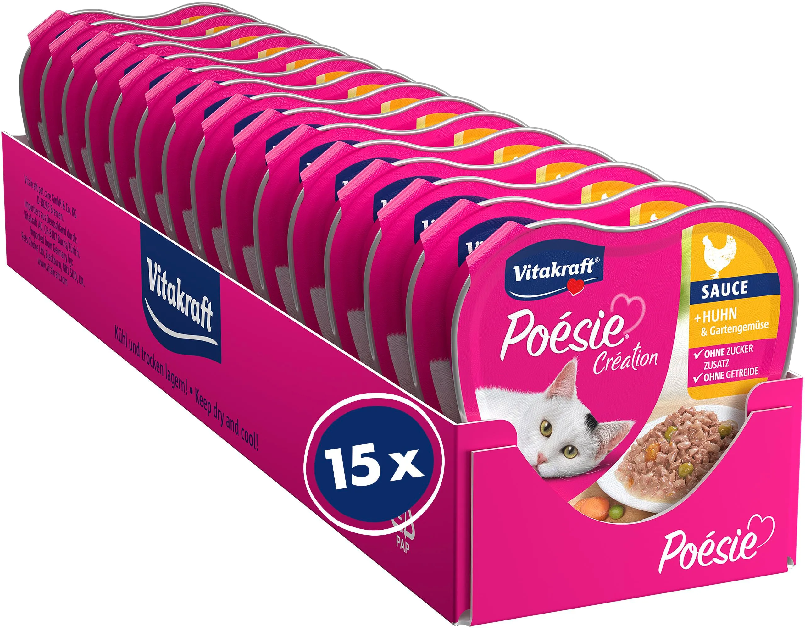 Vitakraft Poésie Création, alimento umido gatto, alimento umido gatto in salsa, con pollo e verdura, confezione scorta, senza l’aggiunta di zuccheri e cereali (15x 85g) - immagine 1