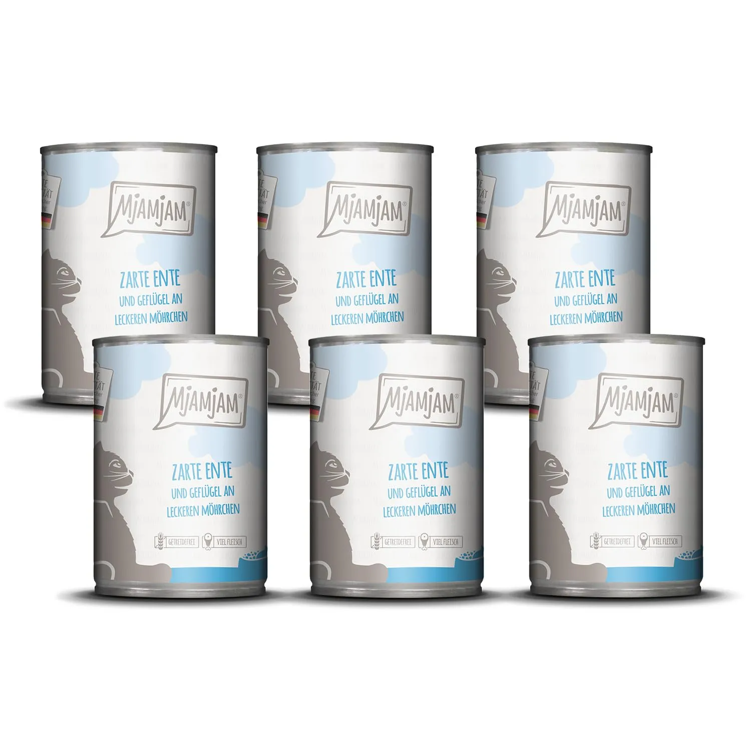 MjAMjAM - cibo umido premium per gatti - tenera anatra e pollame con deliziose carote, confezione da 6 (6 x 400 g), senza cereali con carne extra - immagine 1