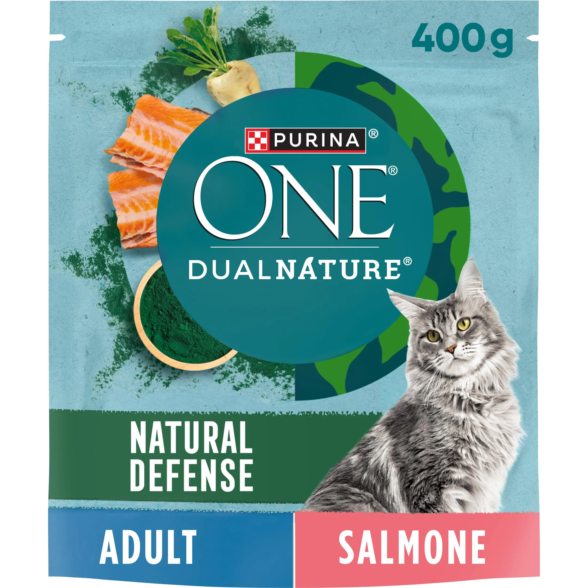 PURINA ONE Dualnature Natural Defense Crocchette per Gatti Adulti con Salmone e Spirulina Naturale 8 Sacchi da 400g - immagine 2