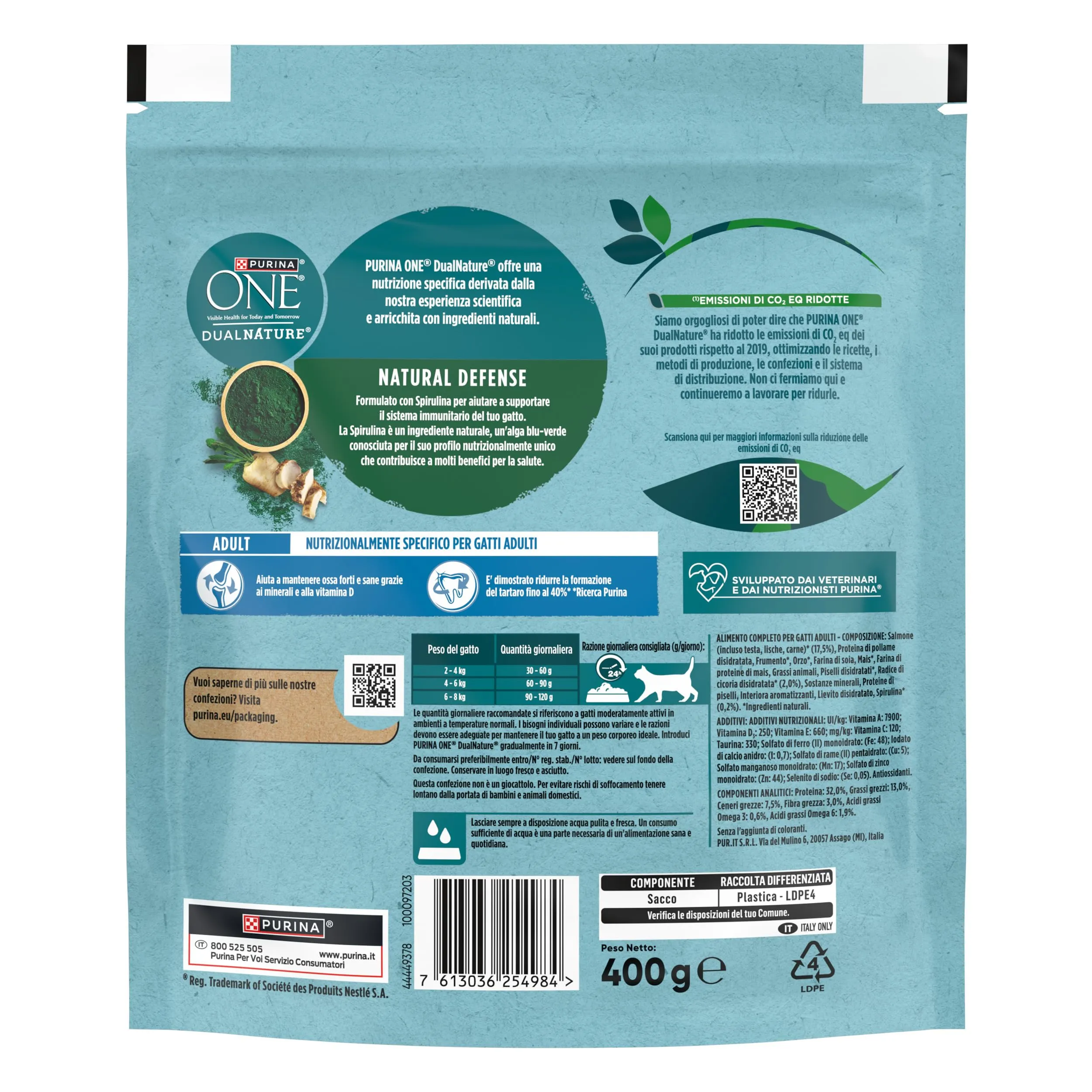 PURINA ONE Dualnature Natural Defense Crocchette per Gatti Adulti con Salmone e Spirulina Naturale 8 Sacchi da 400g - immagine 3