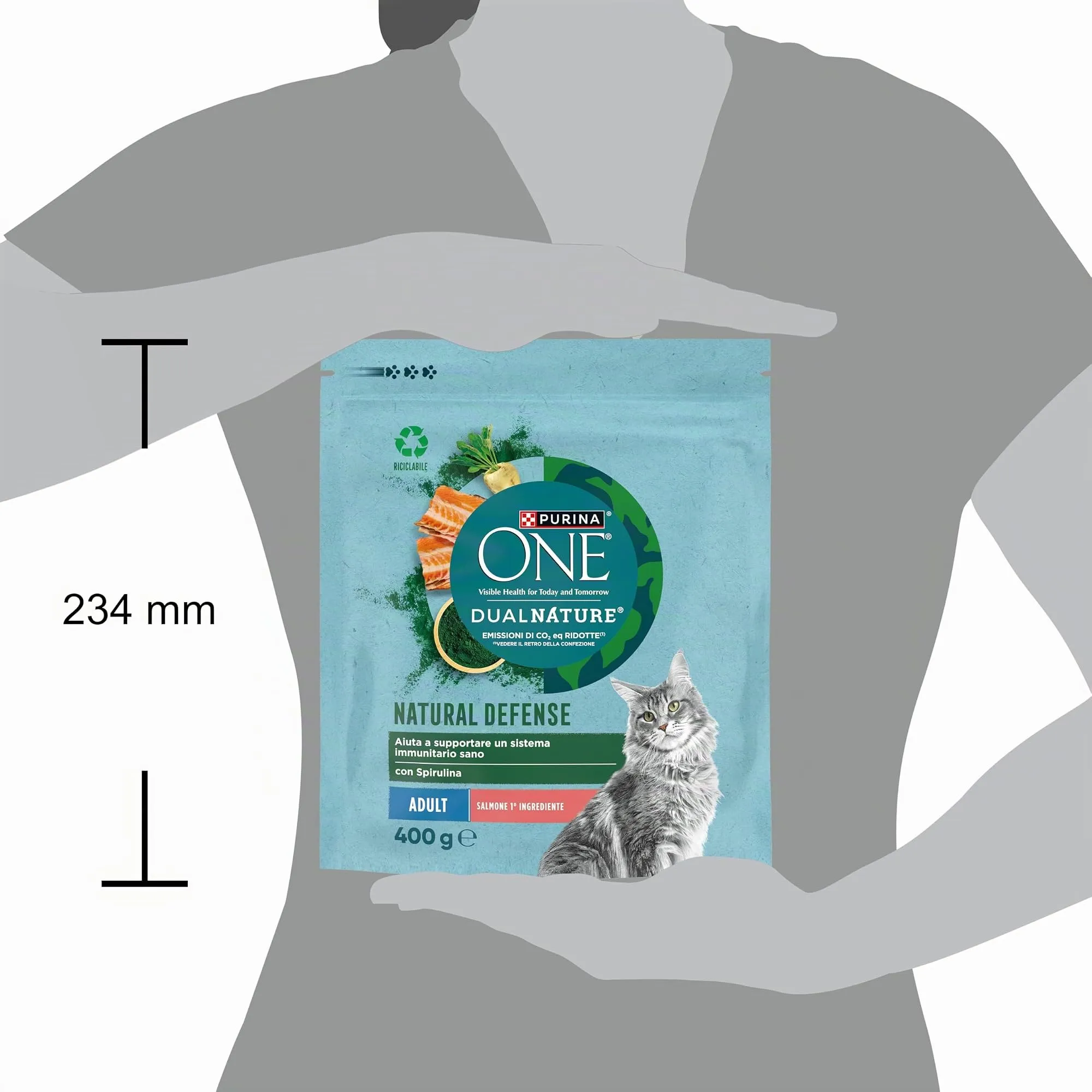 PURINA ONE Dualnature Natural Defense Crocchette per Gatti Adulti con Salmone e Spirulina Naturale 8 Sacchi da 400g - immagine 5