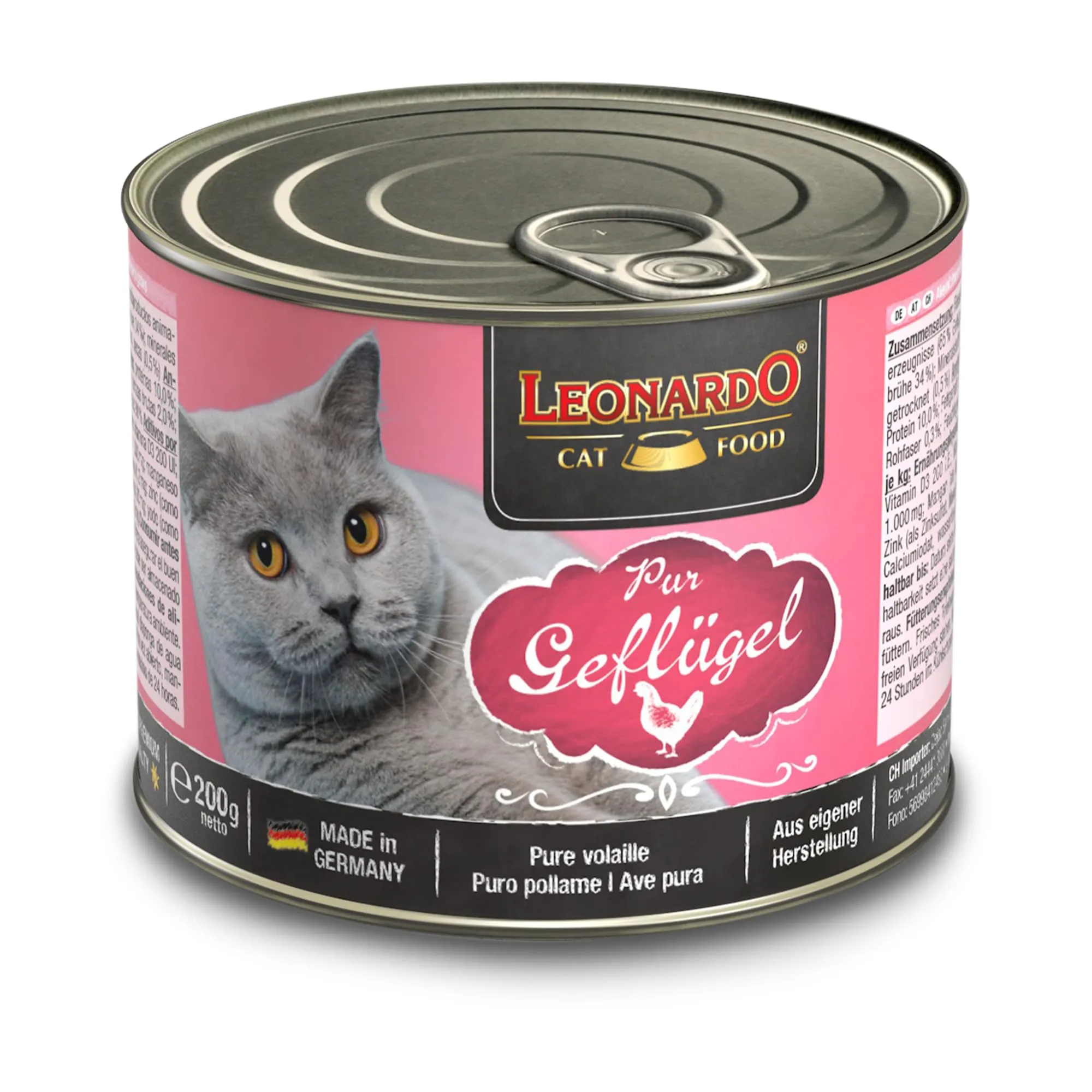 Leonardo Cibo umido [6x200g Pura carne di pollame] | Cibo umido senza cereali per gatti | Alimento completo umido in lattina - immagine 2