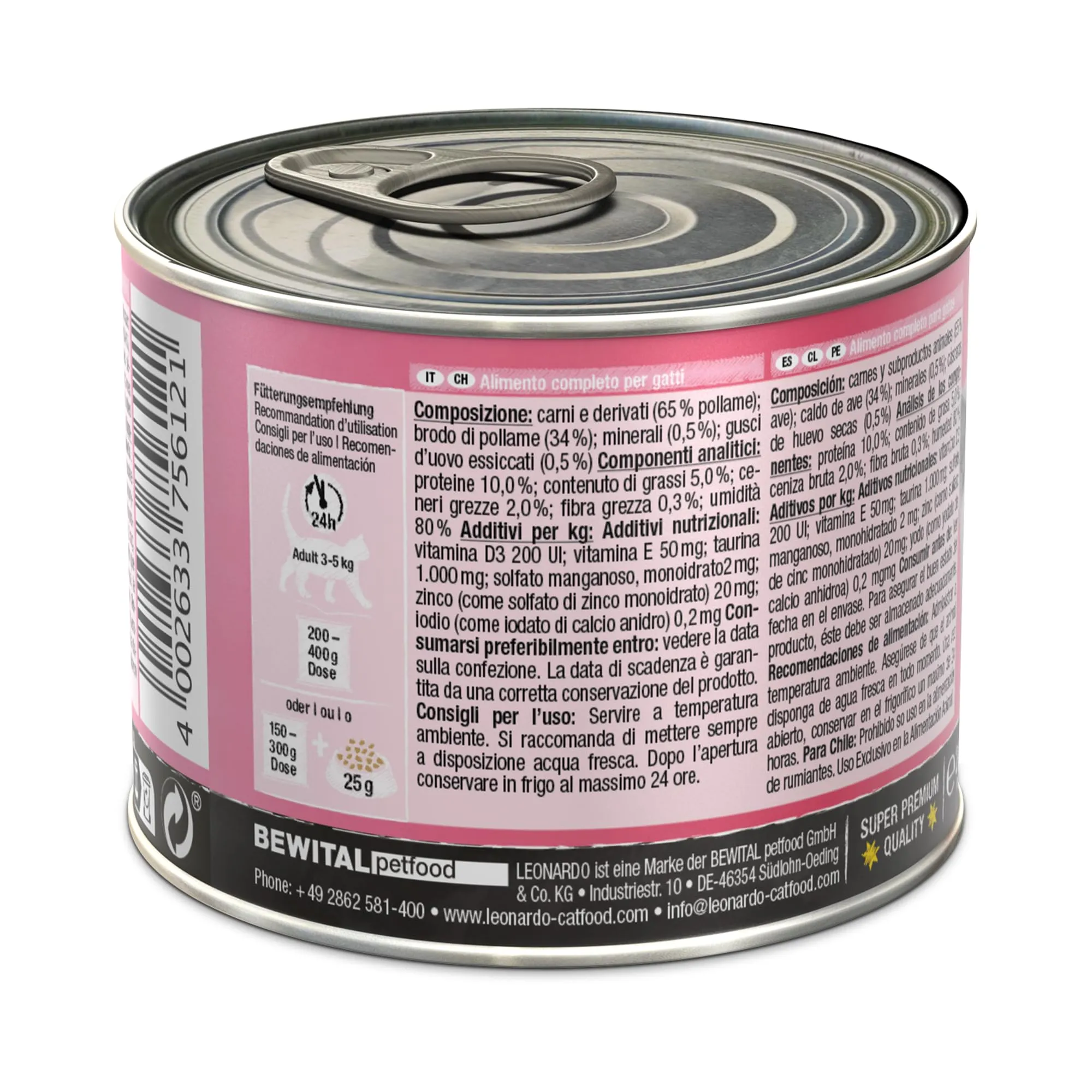 Leonardo Cibo umido [6x200g Pura carne di pollame] | Cibo umido senza cereali per gatti | Alimento completo umido in lattina - immagine 3