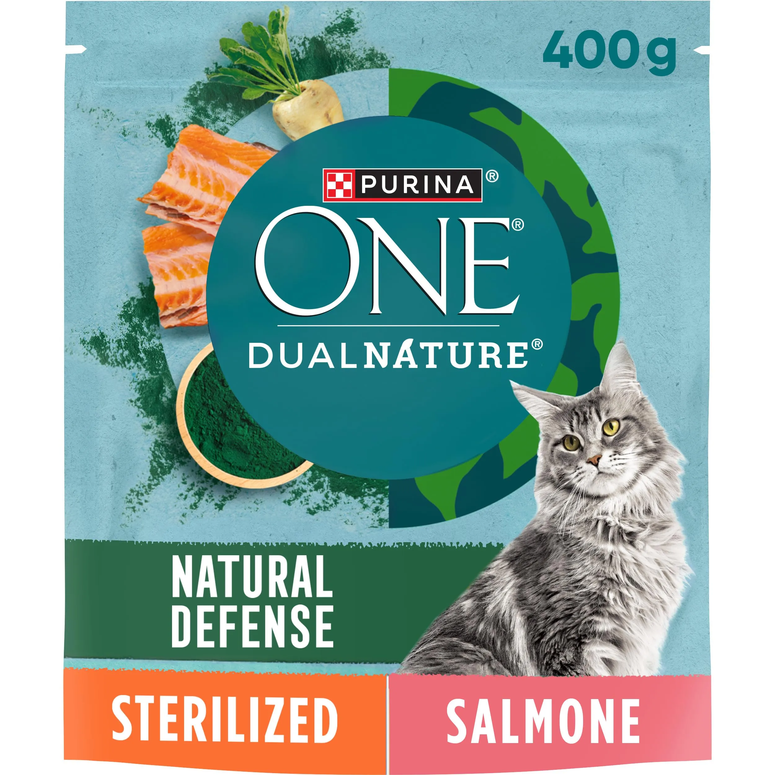 PURINA ONE Dualnature Natural Defense Crocchette per Gatti Adulti Sterilizzati con Salmone e Spirulina naturale 8 Sacchi da 400g - immagine 2