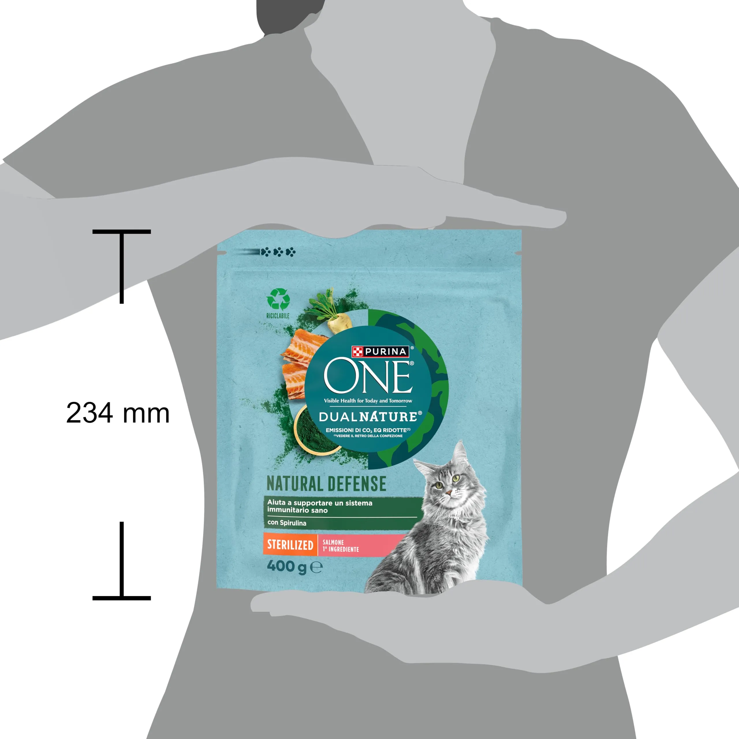 PURINA ONE Dualnature Natural Defense Crocchette per Gatti Adulti Sterilizzati con Salmone e Spirulina naturale 8 Sacchi da 400g - immagine 5