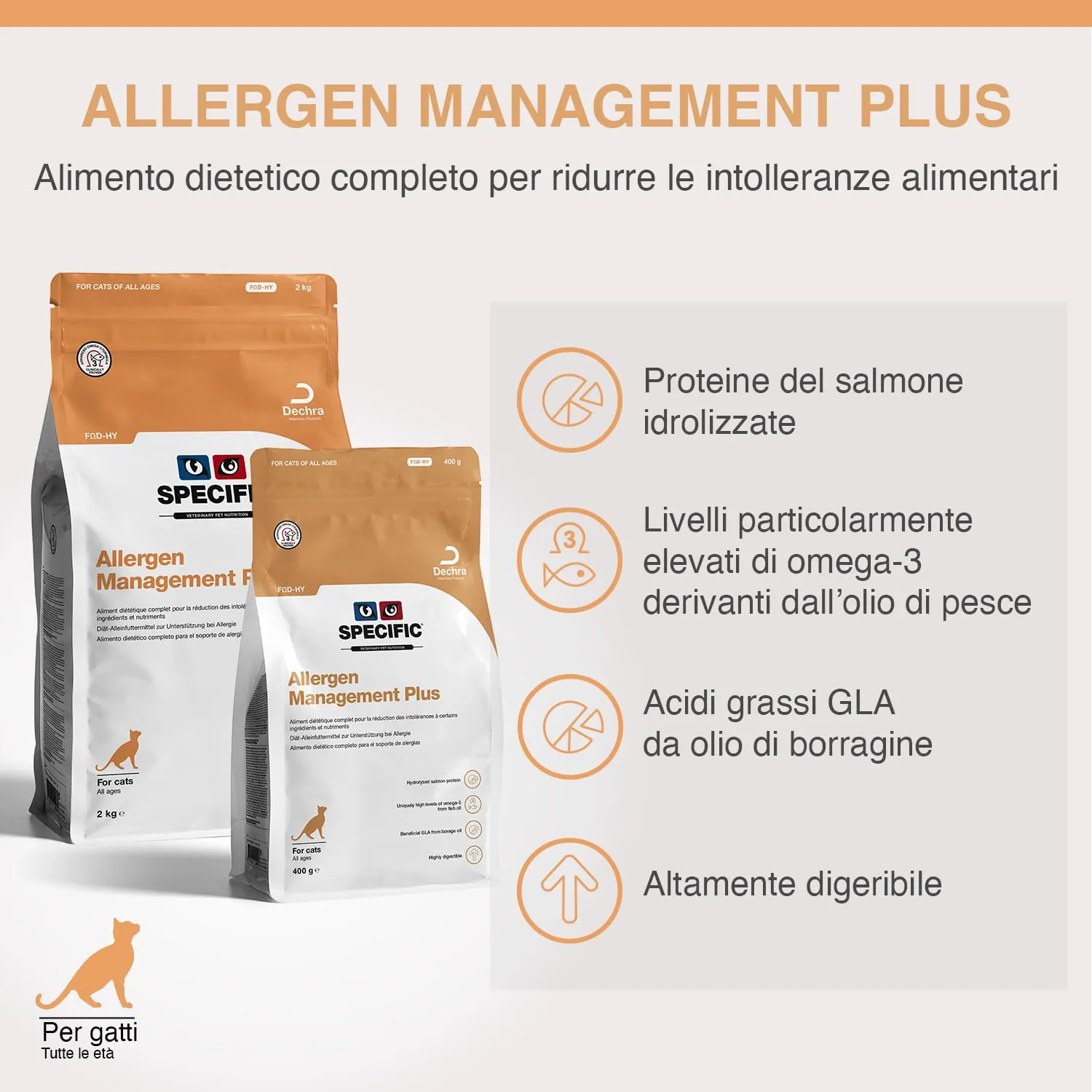 SPECIFIC® Allergen Management Plus (FOD-HY) 400 g - Cibo secco ipoallergenico per gatti pluriallergici di tutte le età- Contiene proteine idrolizzate - DECHRA Veterinary Products - immagine 2